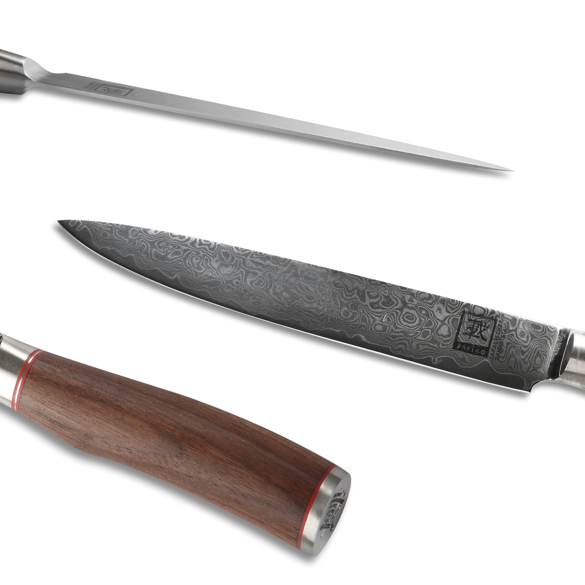 ZAYIKO Damastmesser KURUMI Fleischmesser - 20cm Klinge - Nussbaumgriff - VG-10 Stahlkern