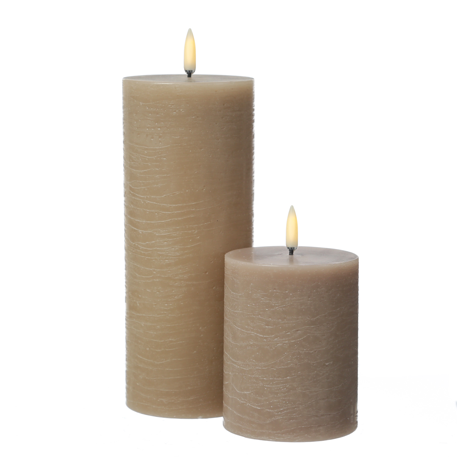 LED Kerze PIA - Rustik-Optik - Echtwachs - H: 10cm - D: 7,8cm - Timer - bis zu 1000 Std. - beige