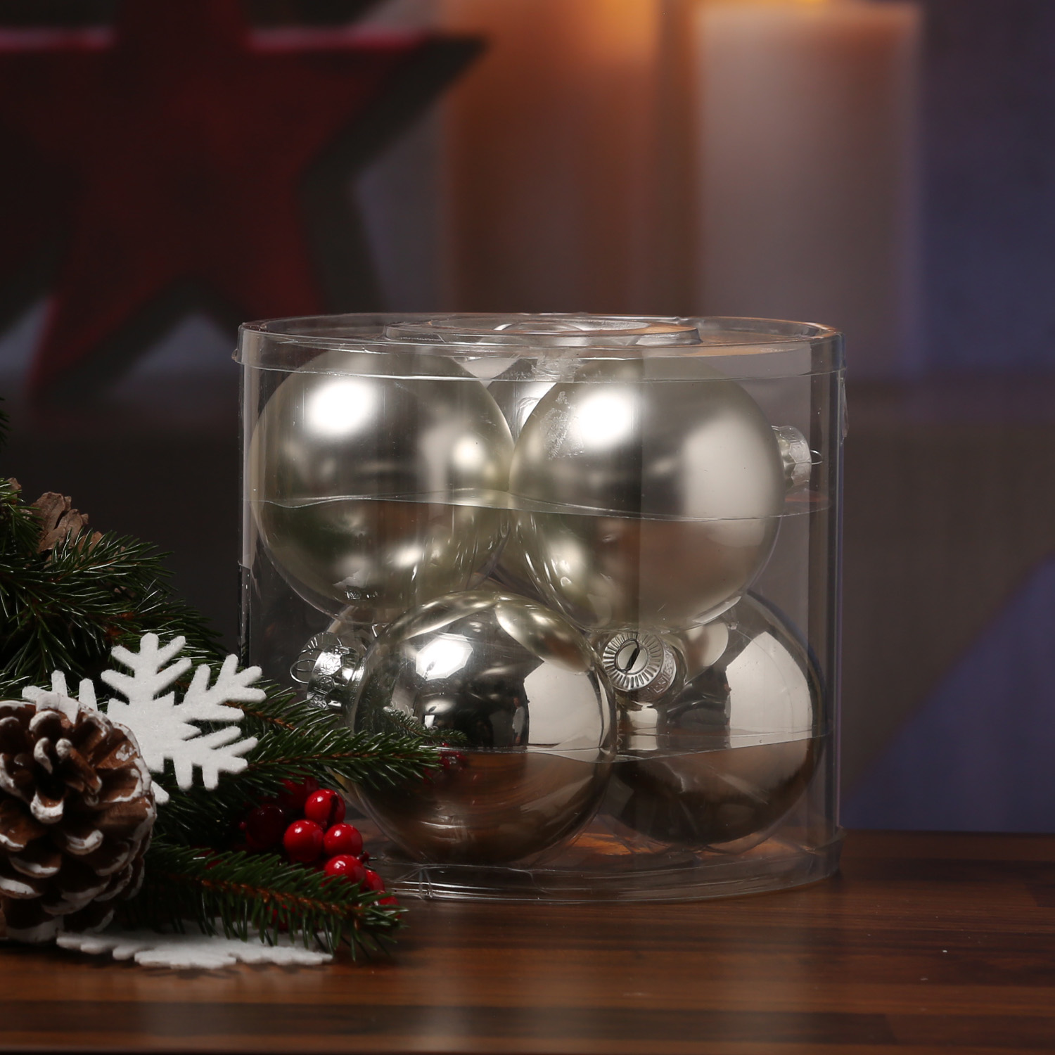 Christbaumkugel - Weihnachtsbaumkugel - Glas - D: 8cm - glänzend und matt - silber - 6er Set