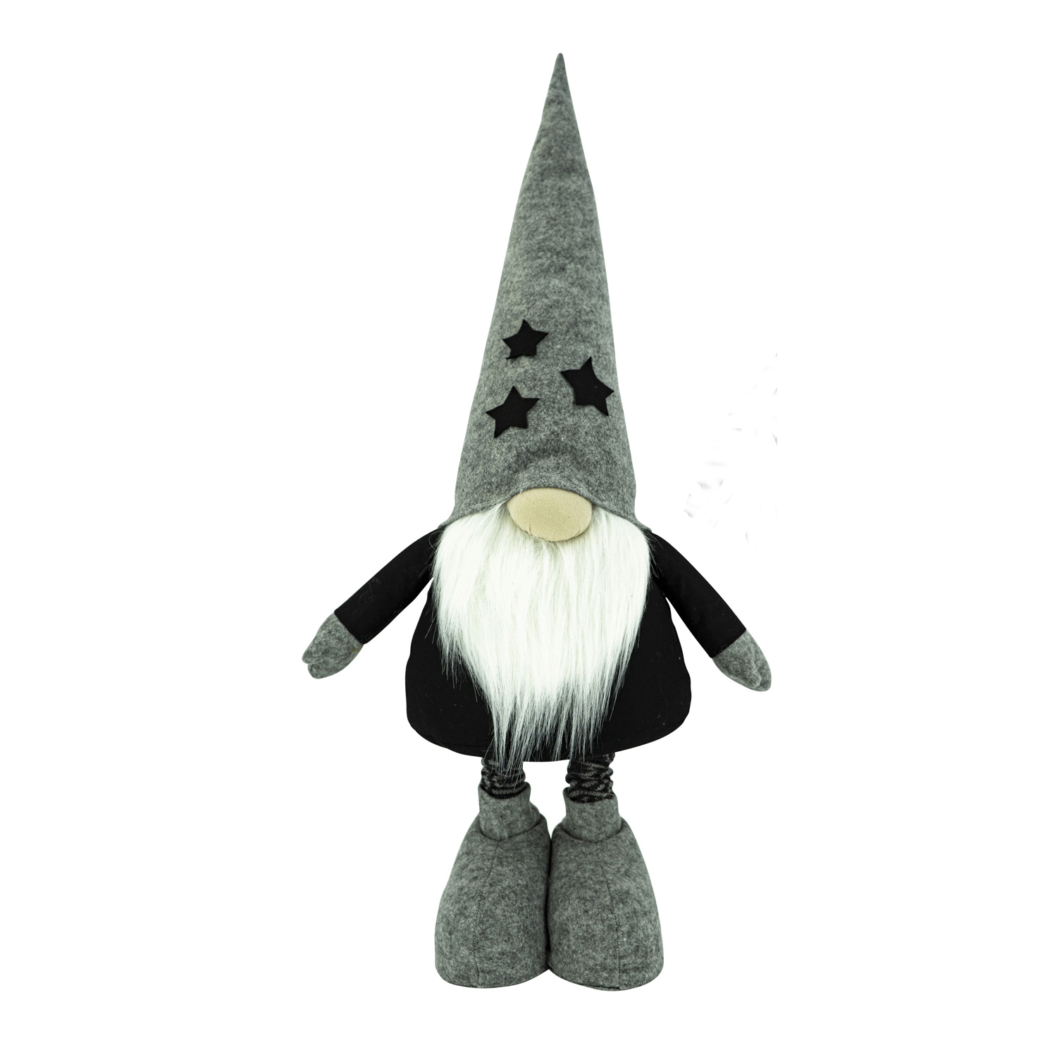 B-Ware Wichtel RON - Dekofigur - Filz - Teleskopbeine - H: 1,27m - graue biegbare Mütze - schwarze Sterne