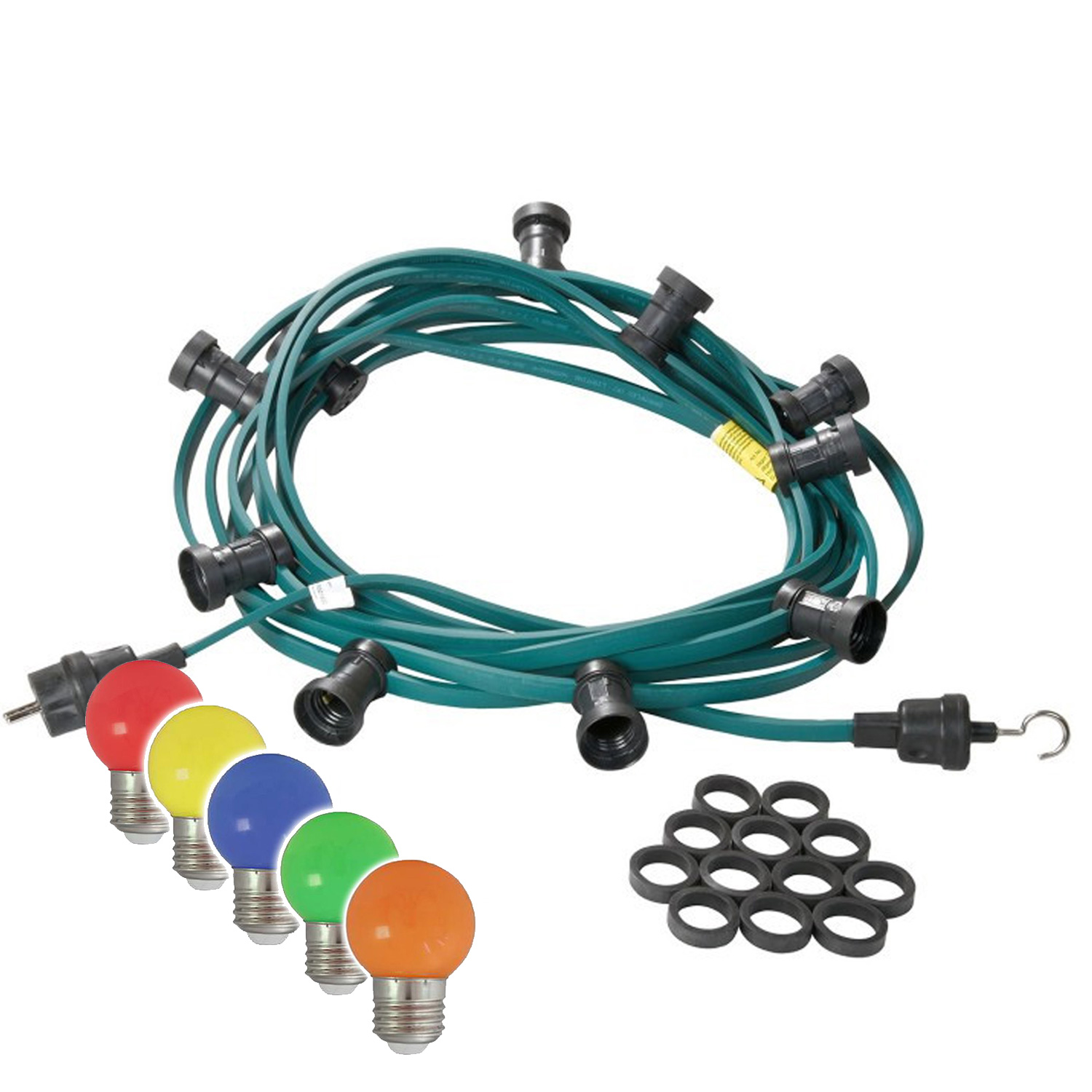 Illu-/Partylichterkette | E27-Fassungen | Made in Germany | mit farbigen, matten LED-Lampen | 5m | 5x E27-Fassungen Illu-/Partylichterkette | E27-Fassungen | Made in Germany | mit farbigen, matten LED-Lampen | 5m | 5x E27-Fassungen