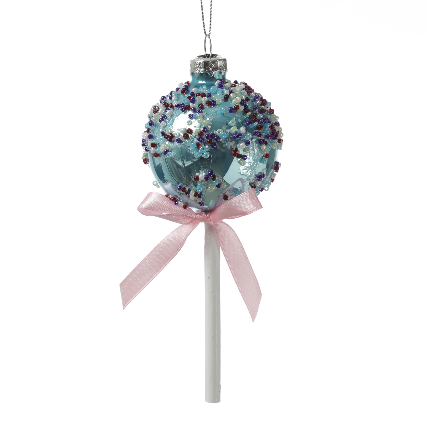 Weihnachtsbaumschmuck Lolli - mit Perlen verziert - Glas - Christbaumschmuck - H: 16cm - blau Weihnachtsbaumschmuck Lolli - mit Perlen verziert - Glas - Christbaumschmuck - H: 16cm - blau