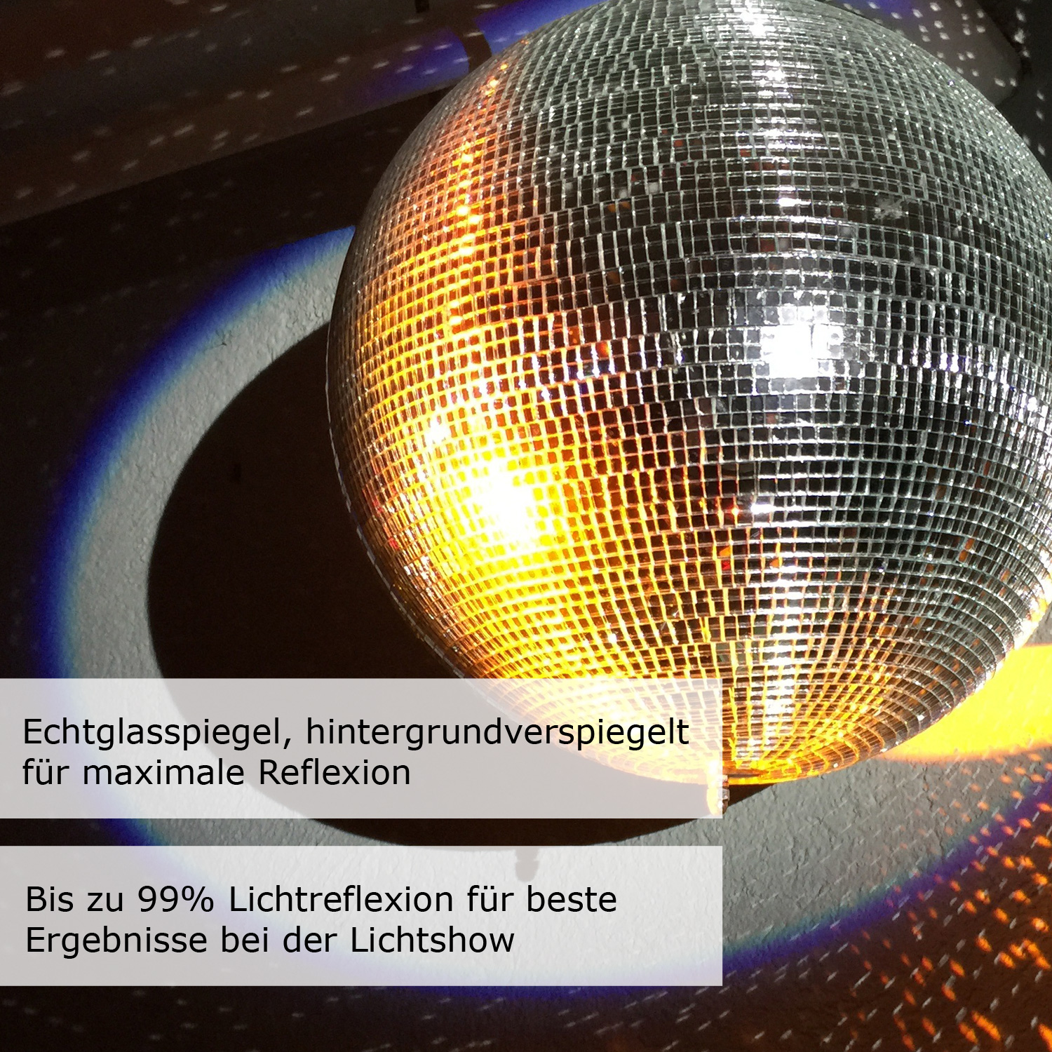 Spiegelkugel 30cm - Safety - Discokugel - Echtglas - 10x10mm Spiegel - silber Spiegelkugel 30cm - Safety - Discokugel - Echtglas - 10x10mm Spiegel - silber