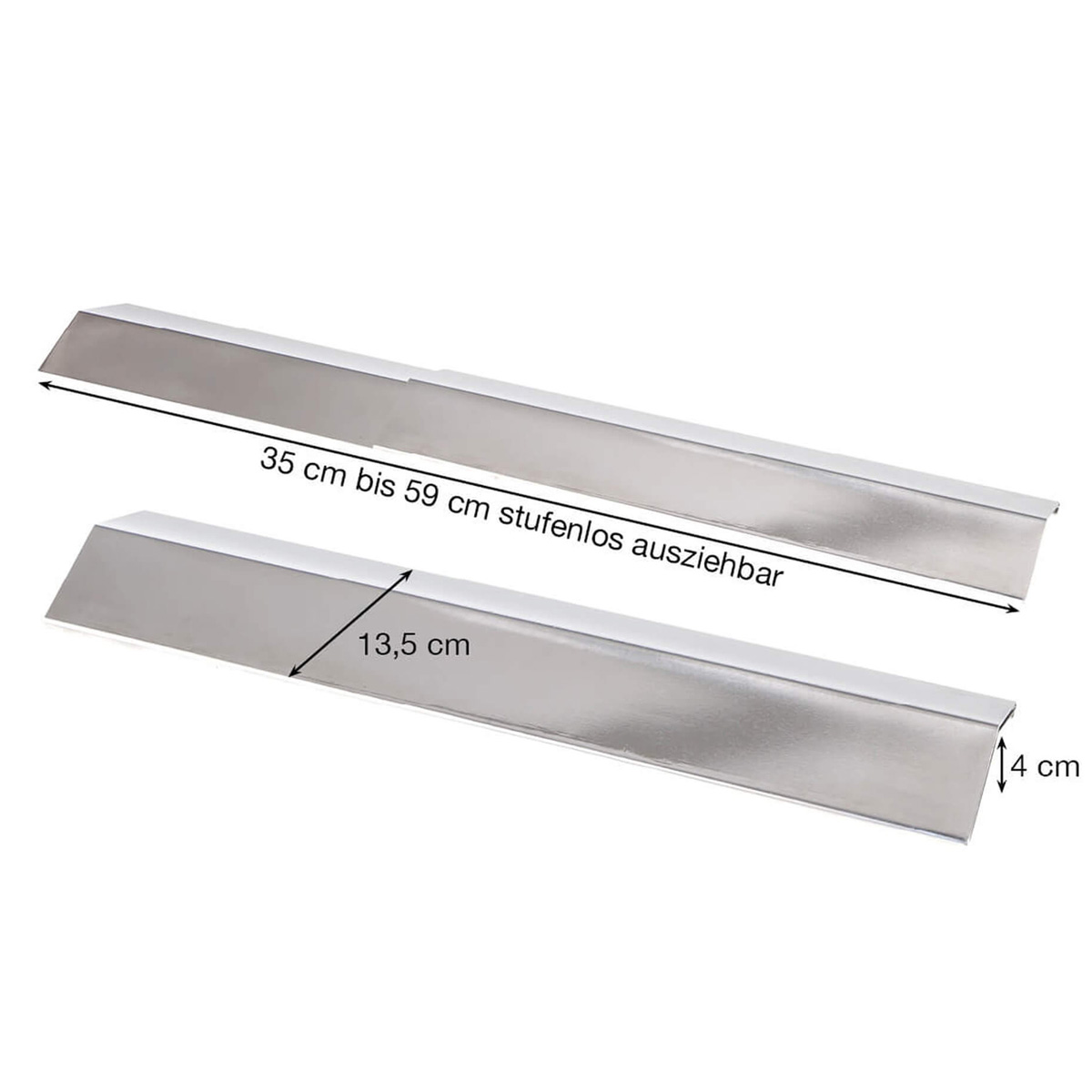 Edelstahl Flammblech schmal, variabel 35-59 cm/13,5 cm - Universal Flammabdeckung