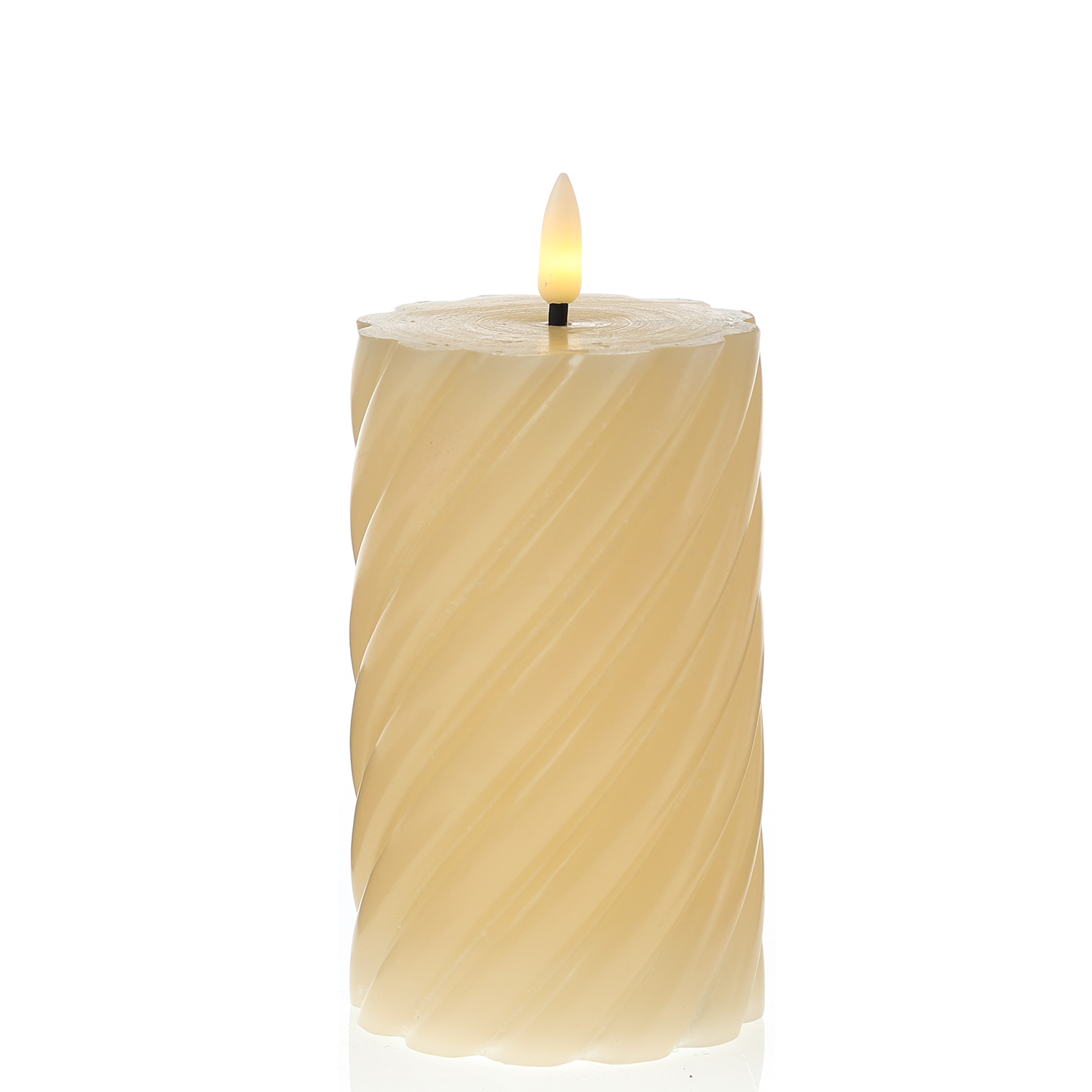 LED Stumpenkerze SWIRL - Echtwachs - warmweiße 3D Flamme - H: 15cm - Batterie - Timer - creme LED Stumpenkerze SWIRL - Echtwachs - warmweiße 3D Flamme - H: 15cm - Batterie - Timer - creme