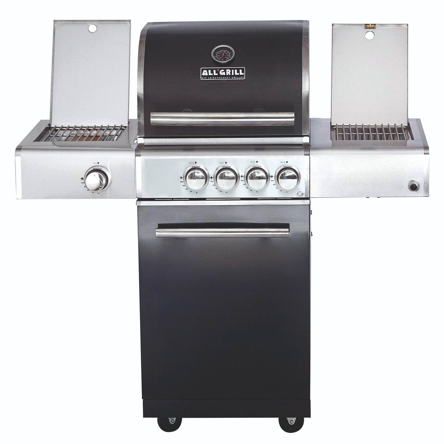 CHEF S Paket G - Basis black, 2 Brenner, Backburner, Seitenkocher, Steakzone, Grillplatte, AIR SYSYTEM, BBQ Paket