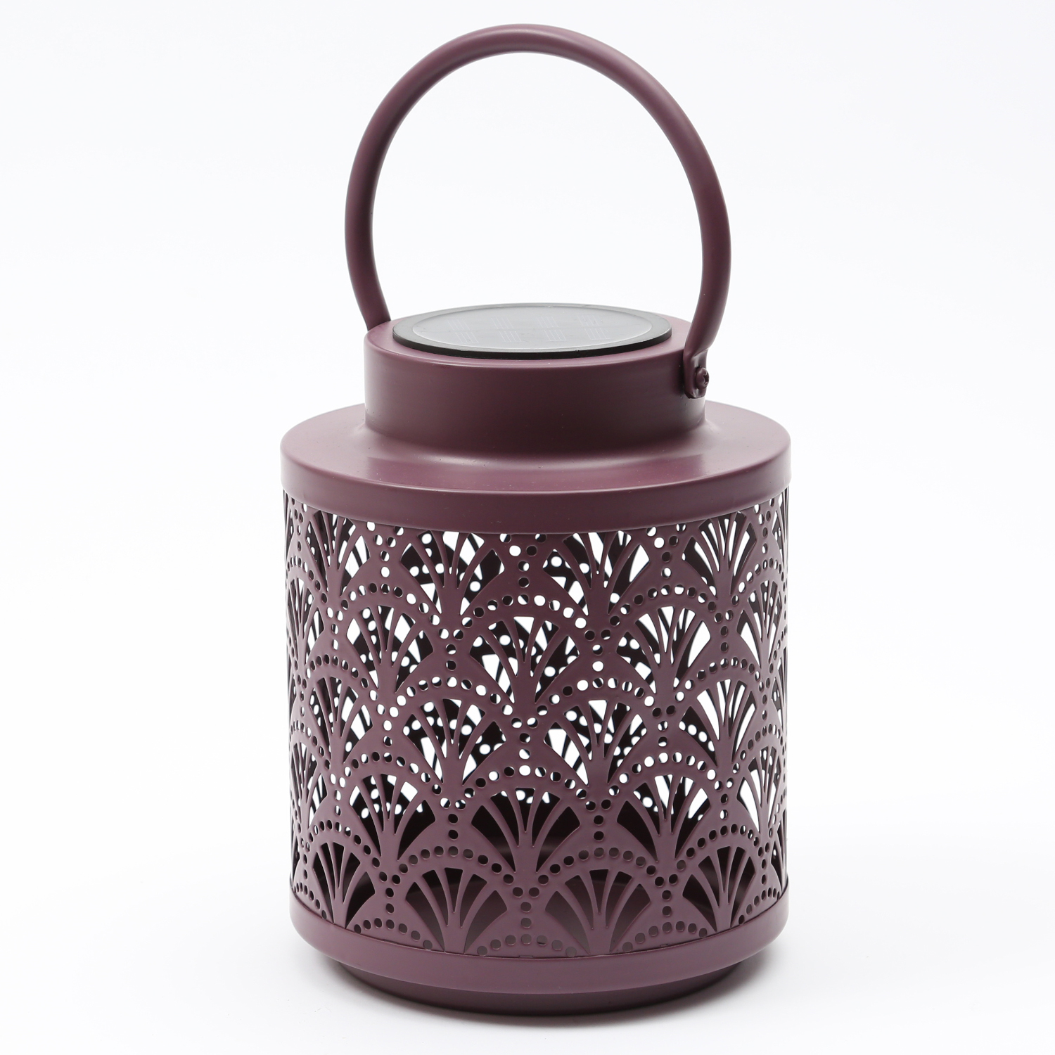 LED Solar Laterne - Fächer Muster - hängend und stehend - H: 19cm - Lichtsensor - für Außen - lila