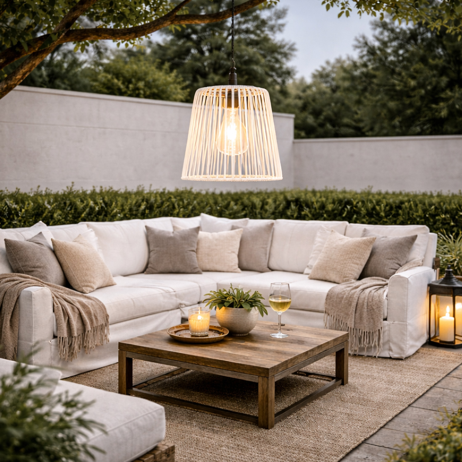 LED Solar Hängeleuchte - Kunststoffseil - warmweiße LED - H: 18cm - Lichtsensor - weiß