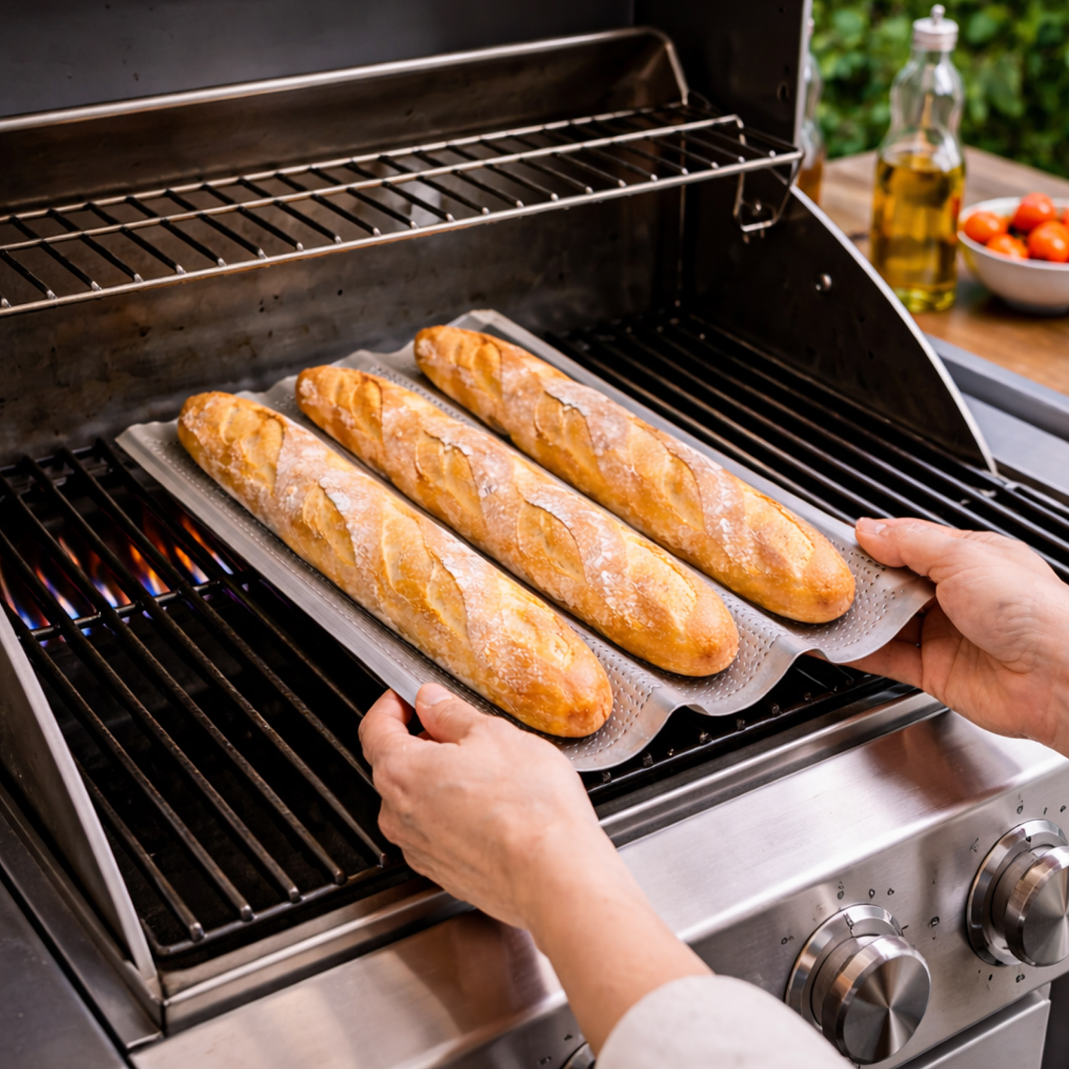 Baguetteblech für 3 Brote - Ideal für Knoblauch-/Kräuterbaguette - 38cm - Edelstahl