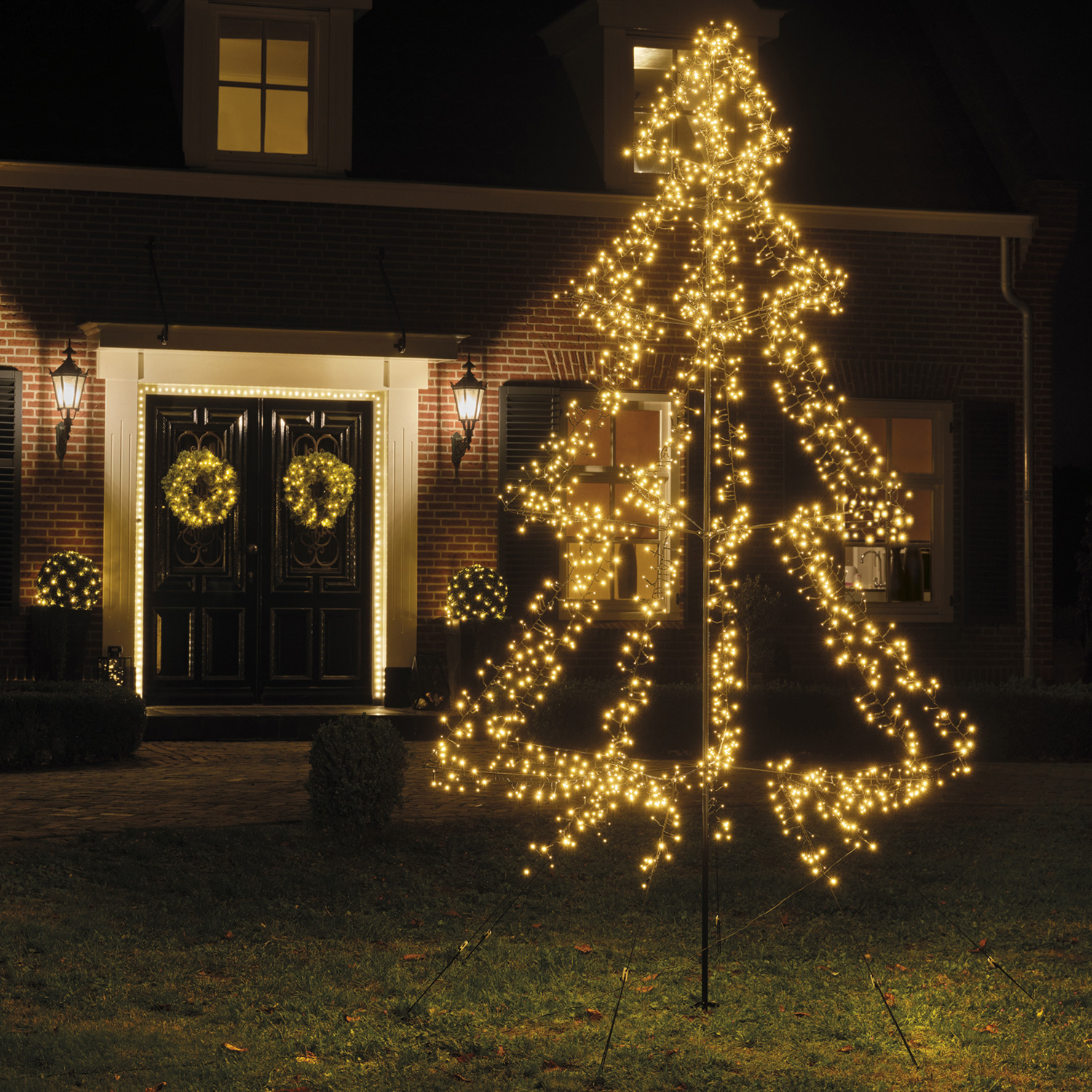 LED Outdoor Weihnachtsbaum - 1800 warmweiße LED - H: 3m - Dimmer - Timer - aufklappbar - schwarz
