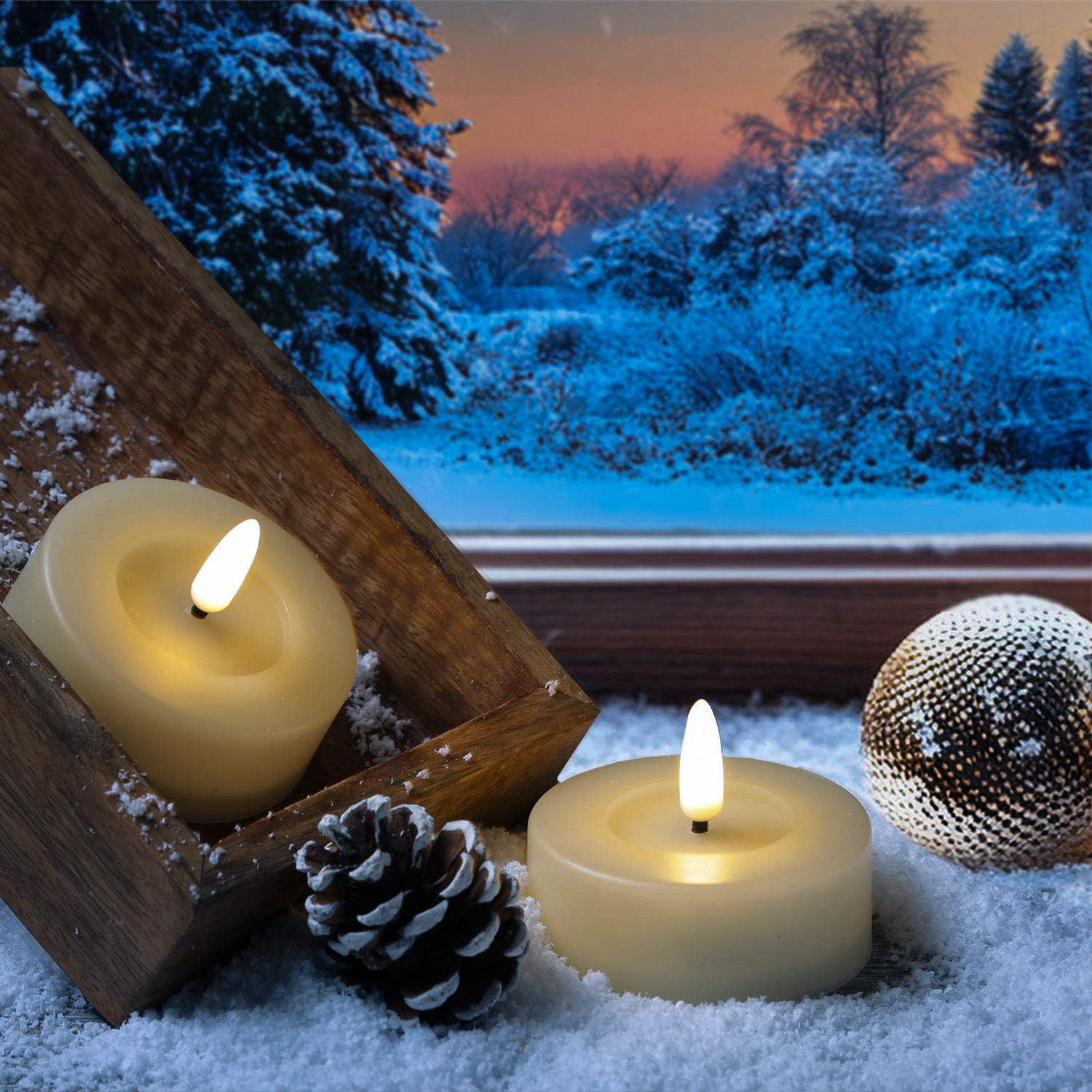 LED Maxi Teelichter - XL Outdoor Teelichter  - D: 6,5cm - Timer - Batteriebetrieb - creme - 2er Set