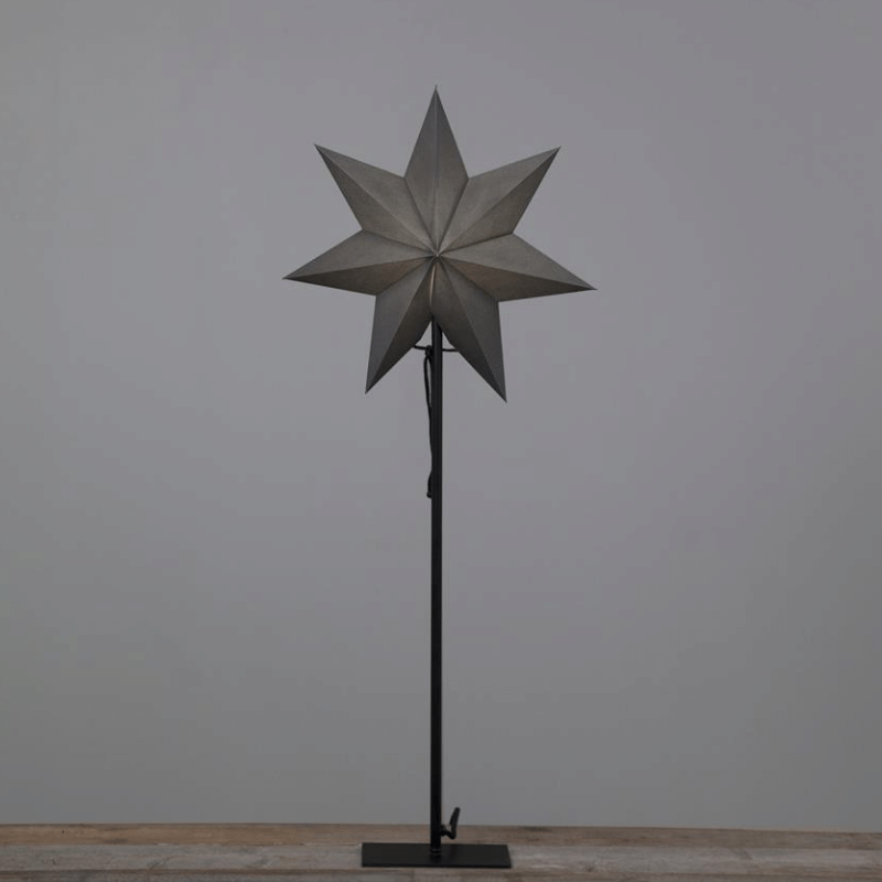 Papierstern "Ozen" - stehend - 7-zackig - D: 34cm, H: 85cm - E14 Fassung - inkl. Kabel - anthrazit PaPapierstern "Ozen" - stehend - 7-zackig - D: 34cm, H: 85cm - E14 Fassung - inkl. Kabel - anthrazit