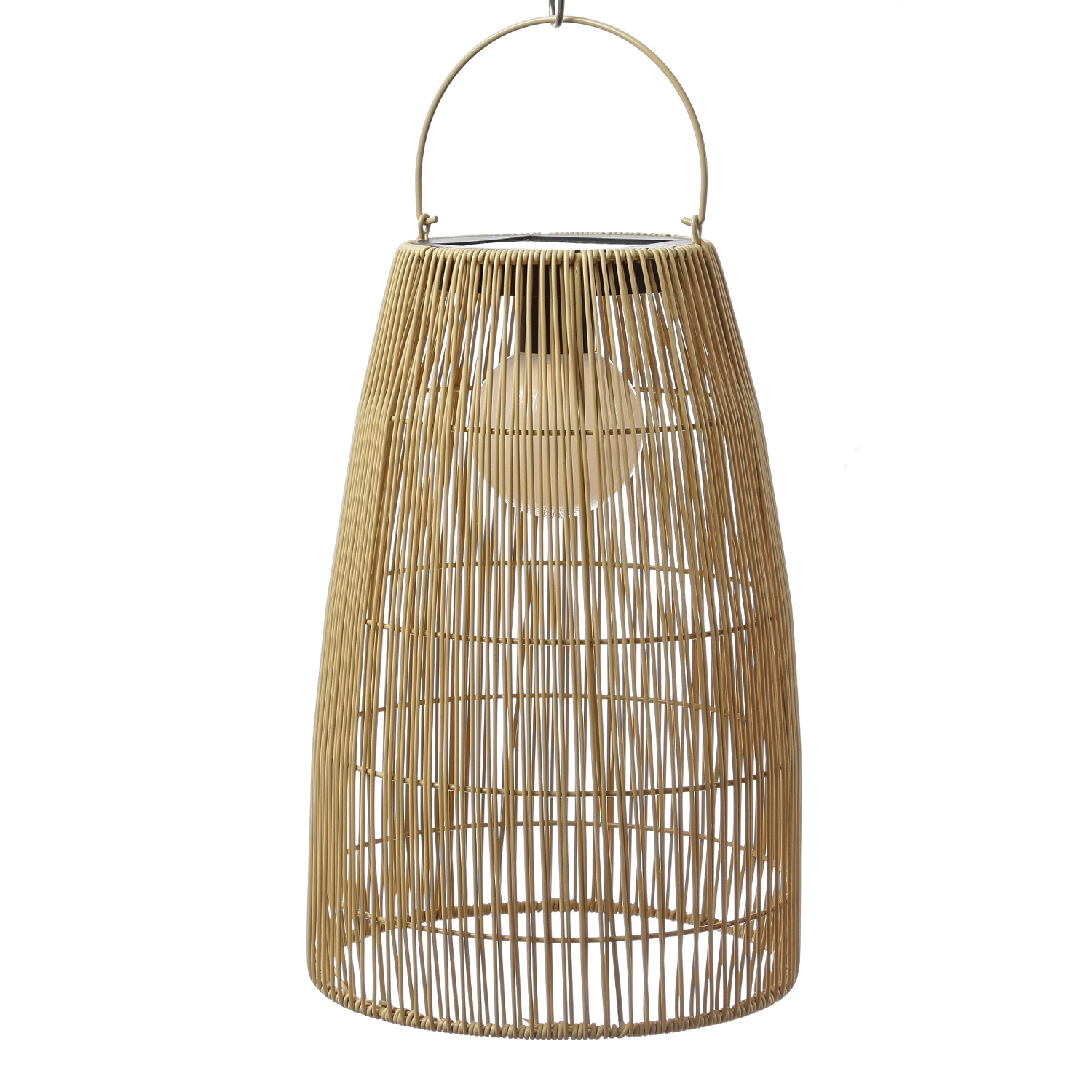 LED Solar Laterne-Haengeleuchte - Rattanoptik  - warmweisse LED - H- 43cm - Lichtsensor - natur