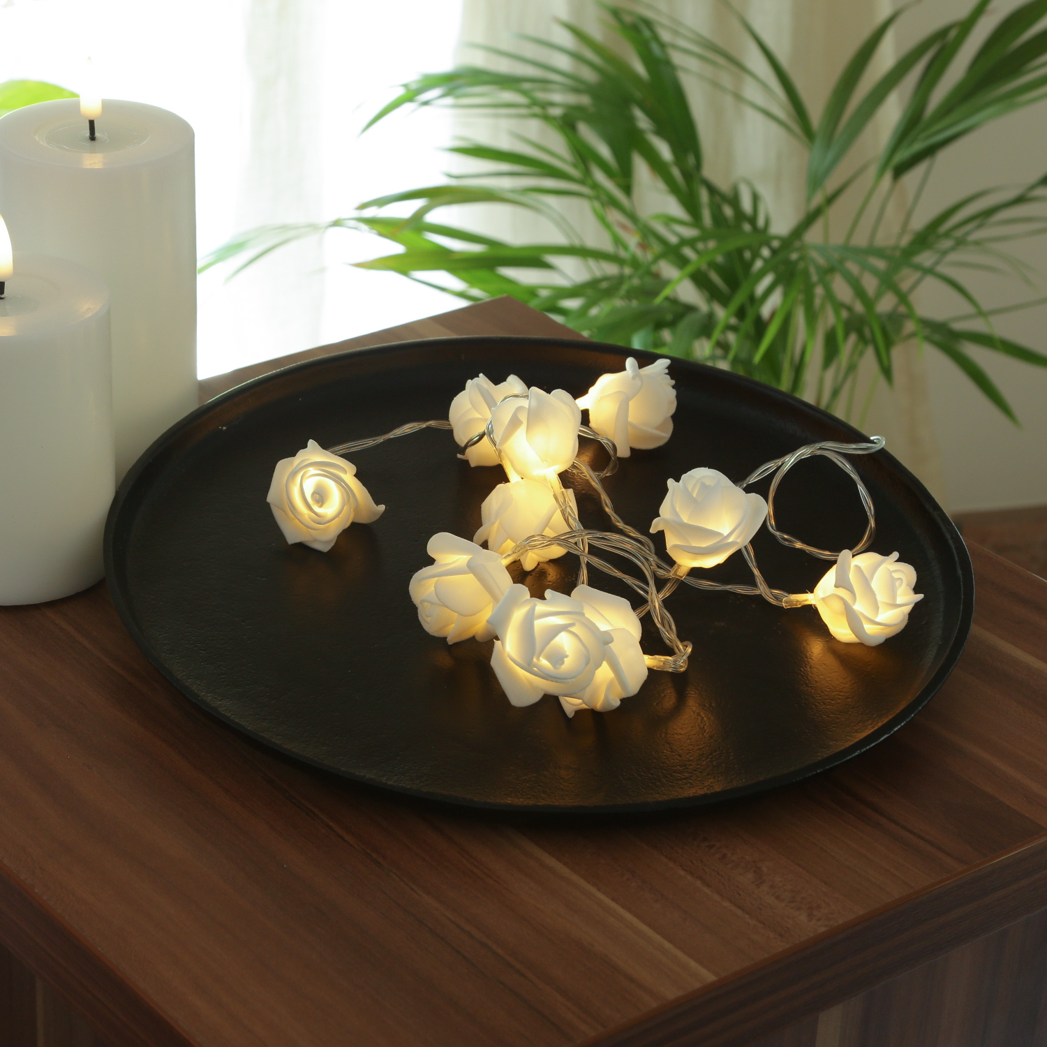 LED Lichterkette Rosen - 10 warmweiße LED - Timer - Batterie - L: 90cm - für Innen - weiß LED Lichterkette Rosen - 10 warmweiße LED - Timer - Batterie - L: 90cm - für Innen - weiß