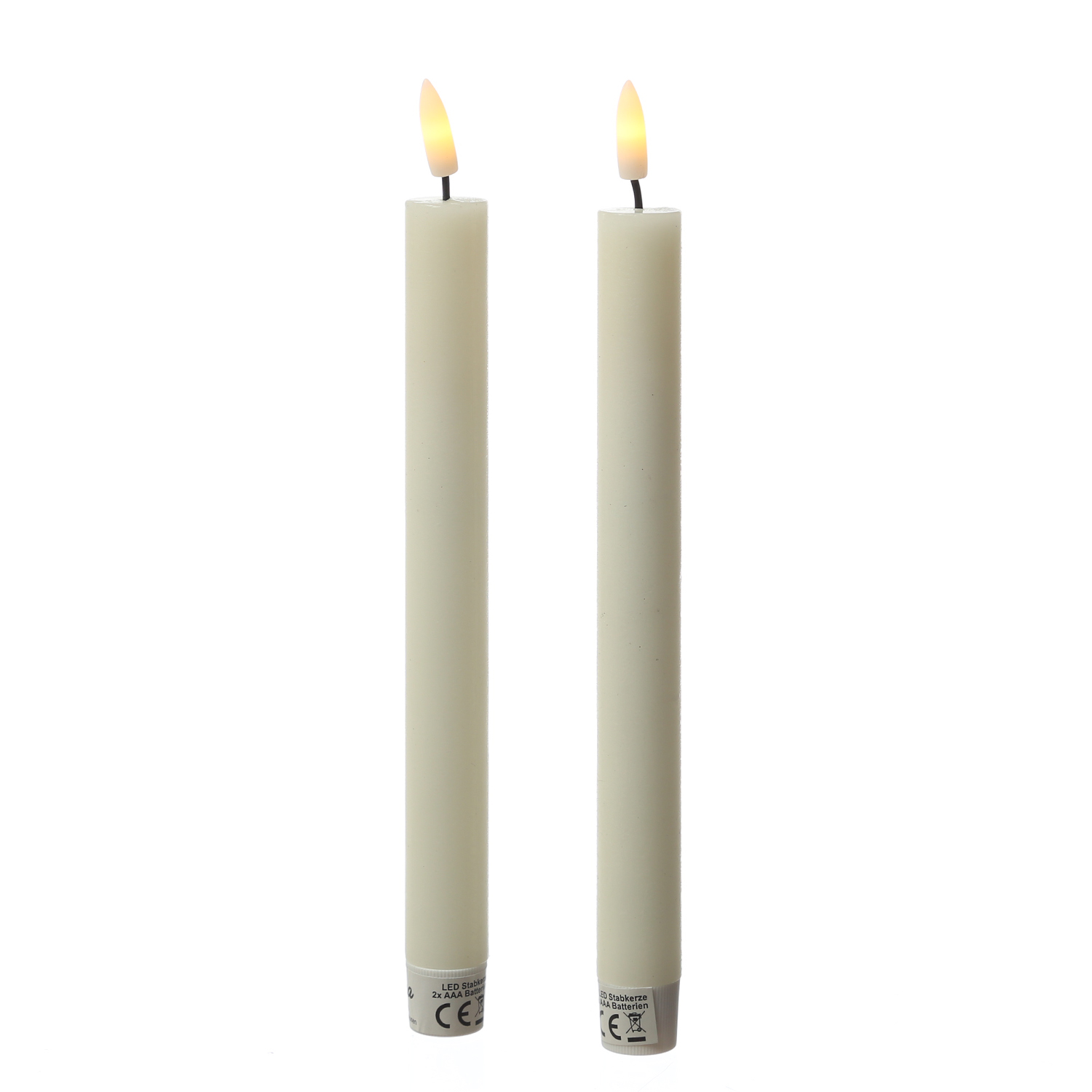 LED Stabkerzen LINA - Rustik-Optik - Echtwachs - 3D Flamme - H: 24cm - Timer - creme - 2er Set