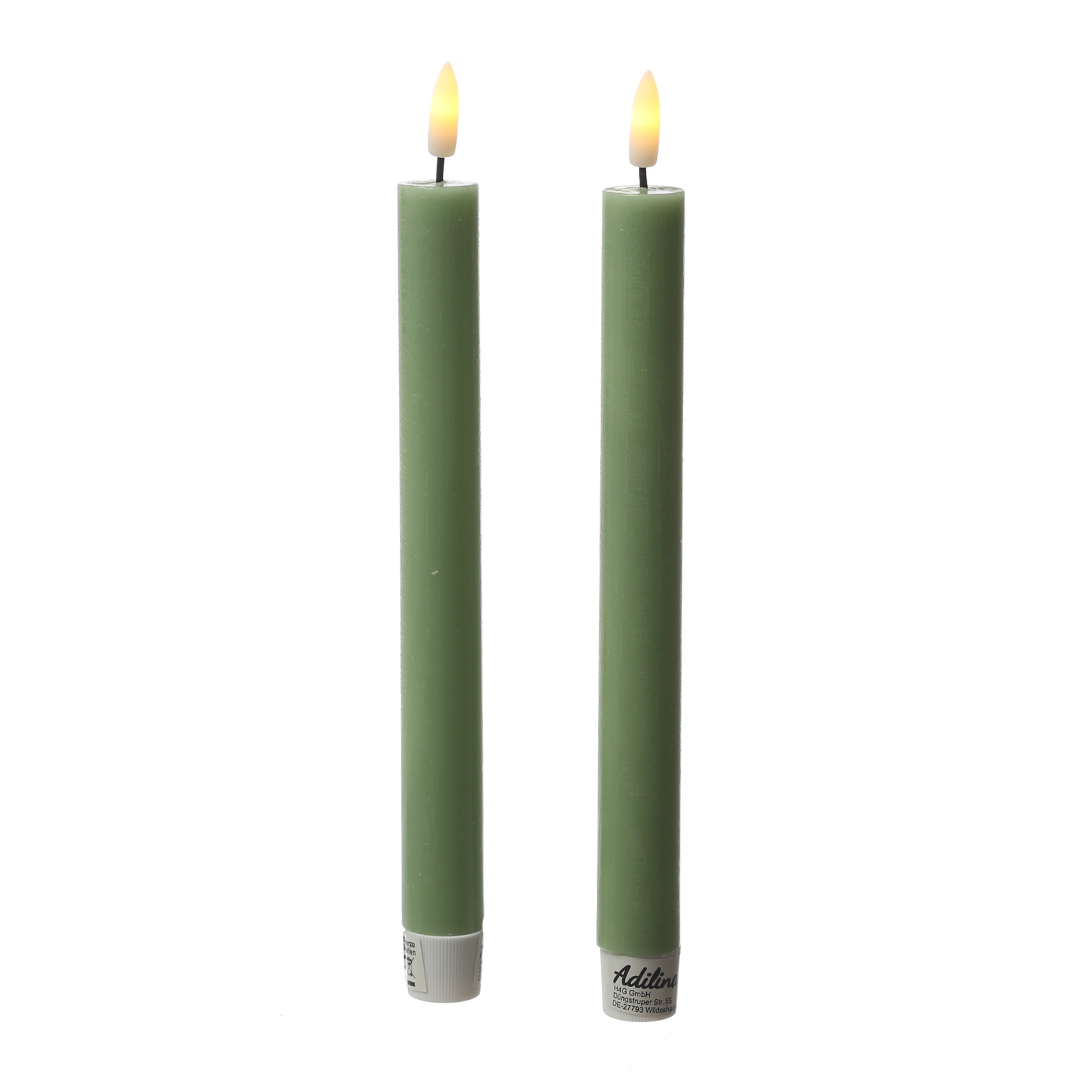 LED Stabkerzen LINA - Rustik-Optik - Echtwachs - 3D Flamme - H: 24cm - Timer - grün - 2er Set