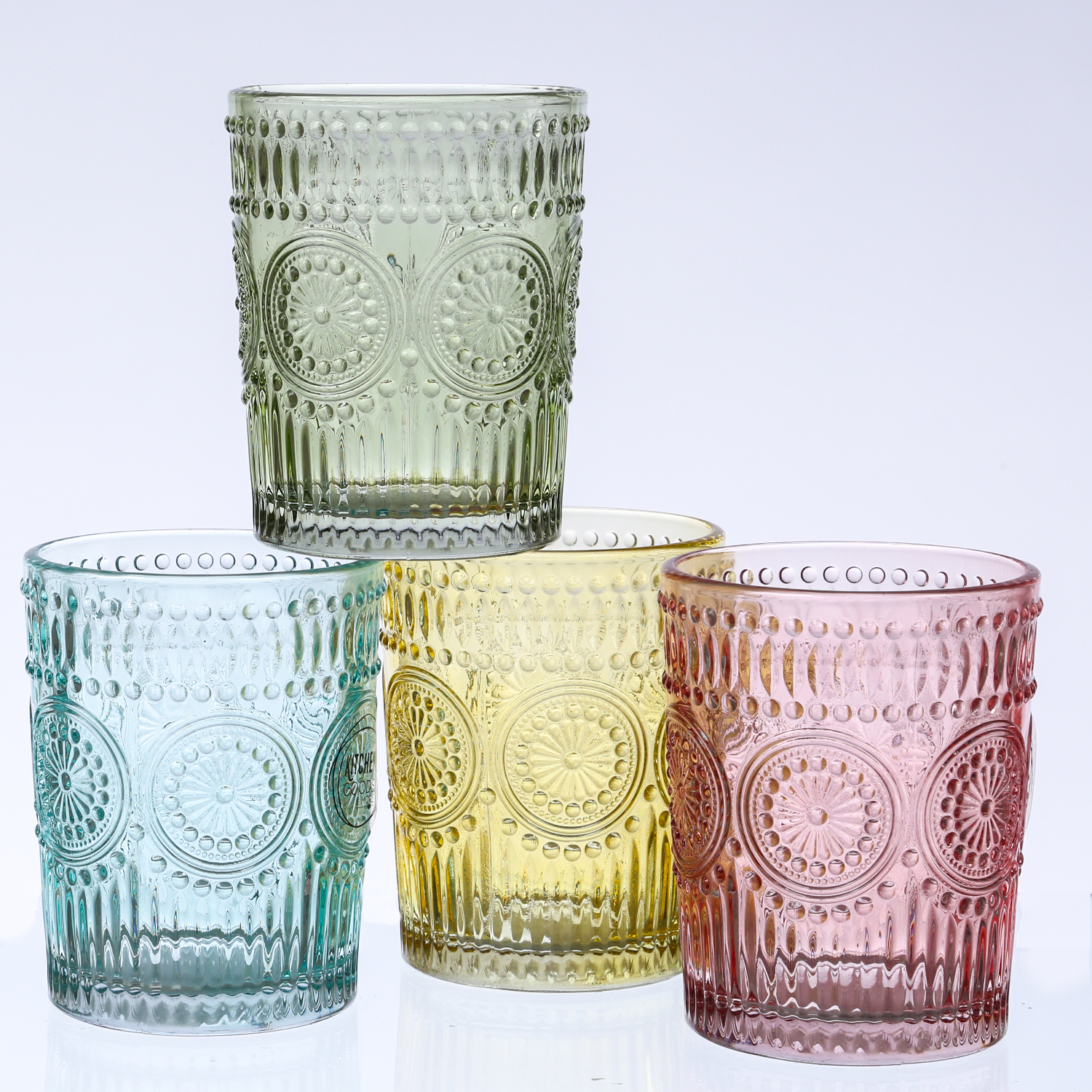Trinkglas Vintage - Glas - lebensmittelecht - 280ml - H: 10cm - mit Muster - rosa