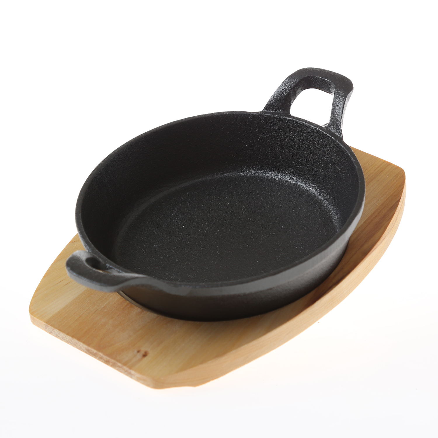 Gusspfanne mit 2 Griffen u. Holzuntersetzer - Gusseisen - D: 18cm - Servierpfanne - rund Gusspfanne mit 2 Griffen u. Holzuntersetzer - Gusseisen - D: 18cm - Servierpfanne - rund