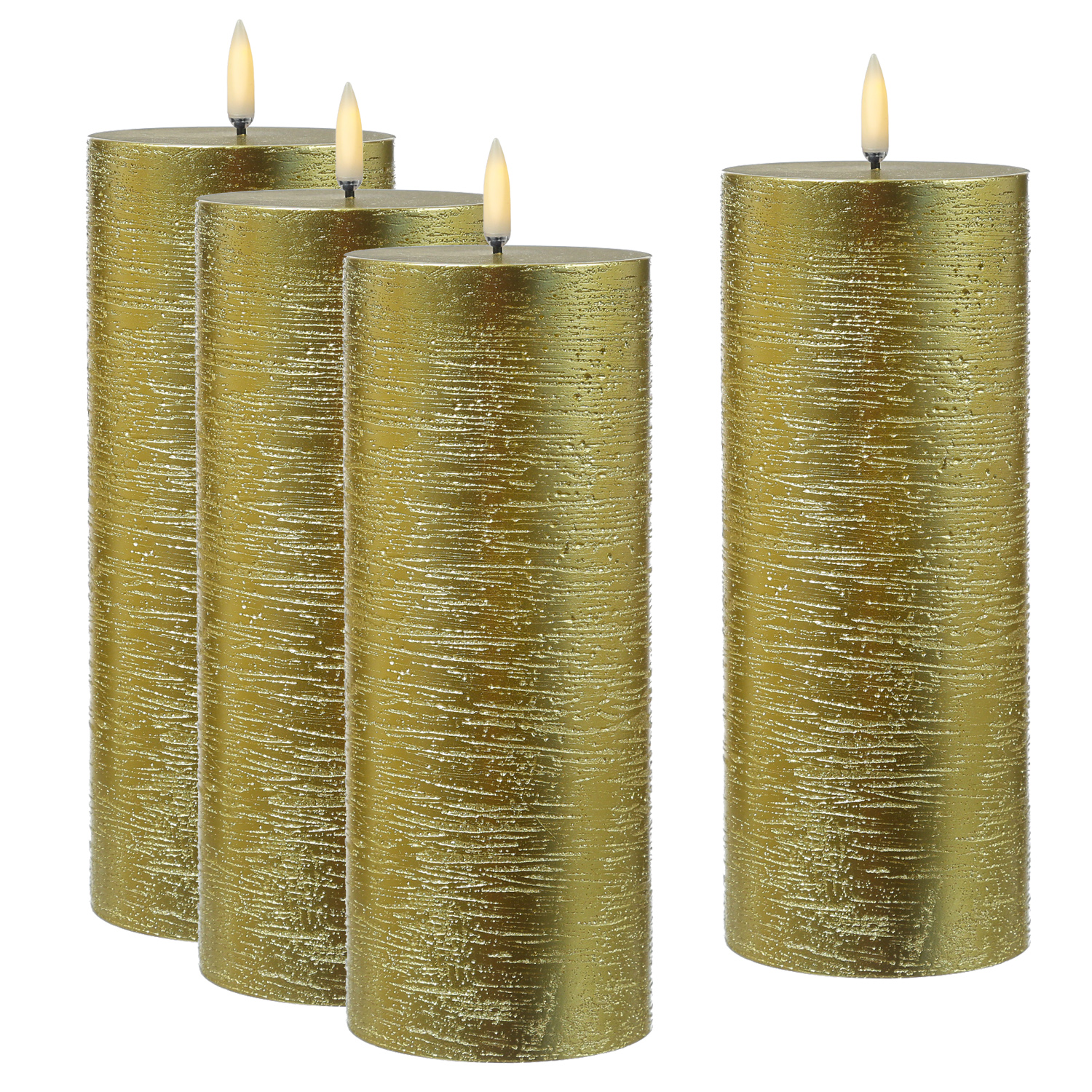 LED Kerzenset PIA - Rustik-Optik - H: 20cm - inkl. Batterien und Fernbedienung - gold - 4er Set LED Kerzenset PIA - Rustik-Optik - H: 20cm - inkl. Batterien und Fernbedienung - gold - 4er Set