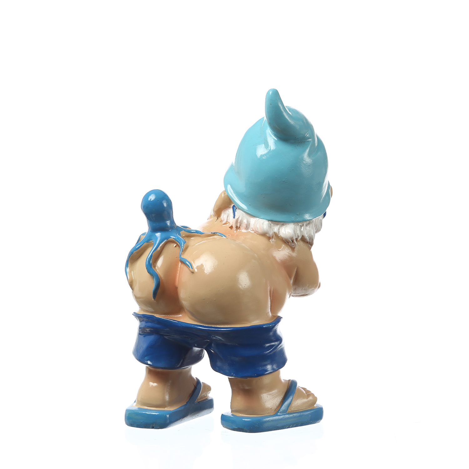 Gartenzwerg Hose Runter mit Krake - Maritimer Zwerg mit nacktem Po  - Polyresin - H: 18cm