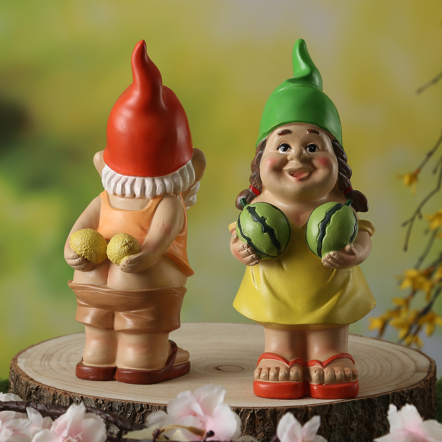 Gartenzwerg MAGDA mit Melonen - Gartenfigur  - Polyresin - H: 22,5cm