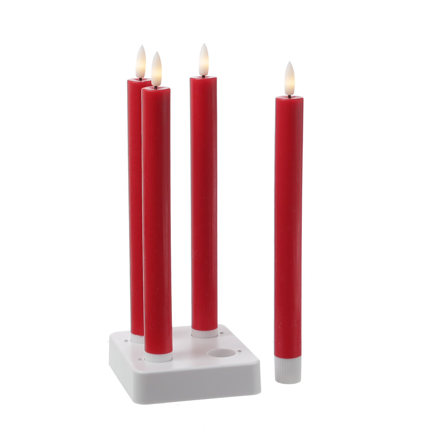 LED Stabkerzen LISA - Echtwachs - mit Ladestation - inkl. Fernbedienung - H: 25cm - rot - 4er Set LED Stabkerzen LISA - Echtwachs - mit Ladestation - inkl. Fernbedienung - H: 25cm - rot - 4er Set