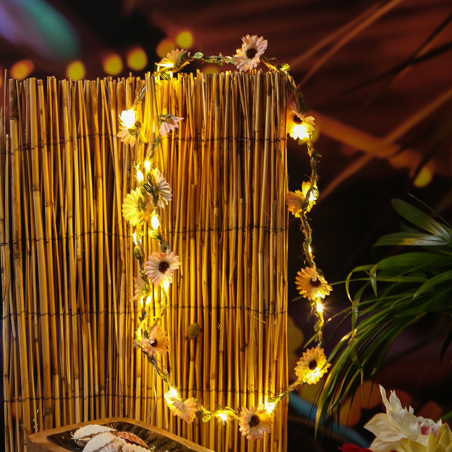 LED Lichterkette Blumen - 20 warmweiße LED - Batterie - Timer - L: 1,45m - für Außen - rosa