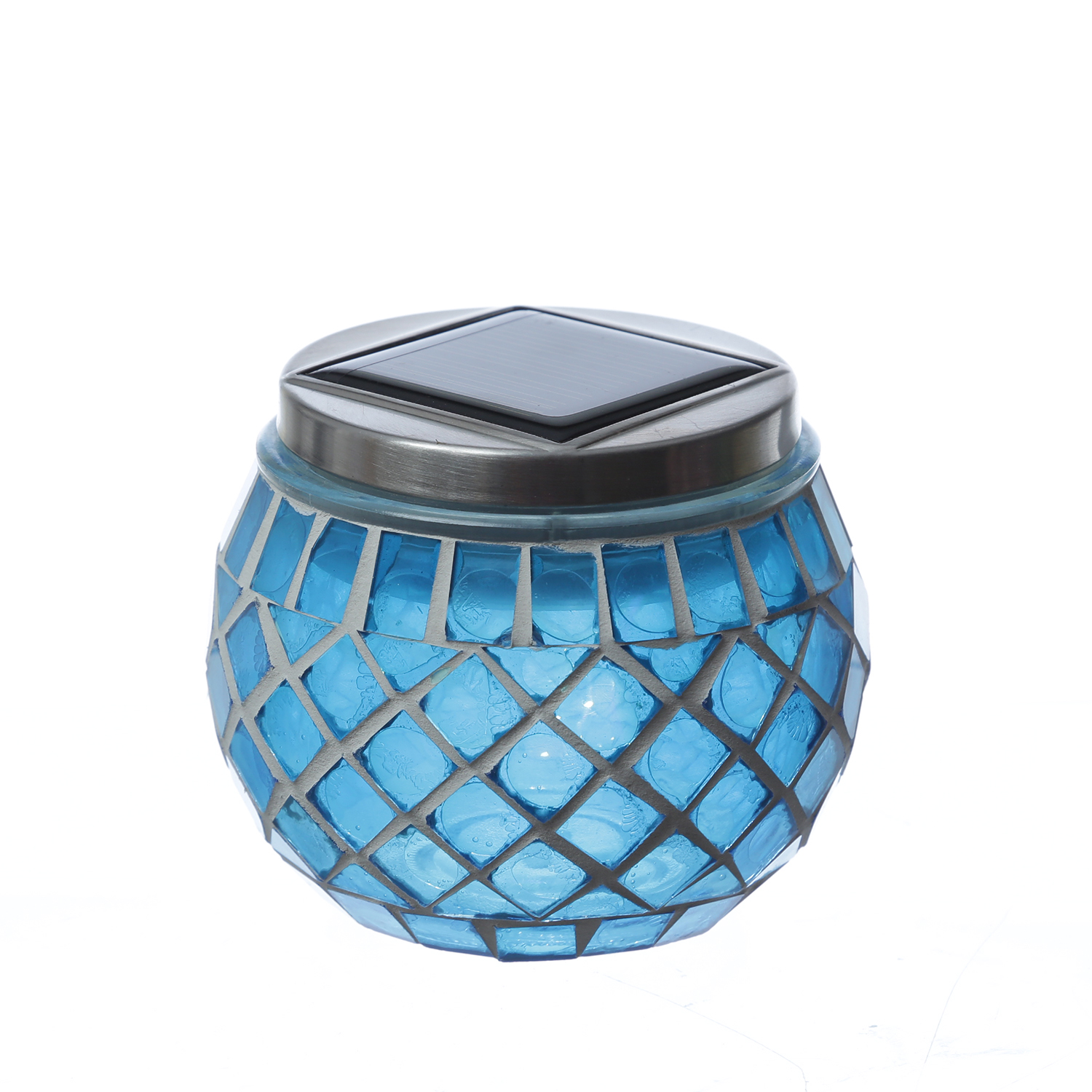 LED Solar Windlicht - Mosaik Solarglas - kaltweiße LED - Lichtsensor - H: 9cm - für Außen - blau LED Solar Windlicht - Mosaik Solarglas - kaltweiße LED - Lichtsensor - H: 9cm - für Außen - blau