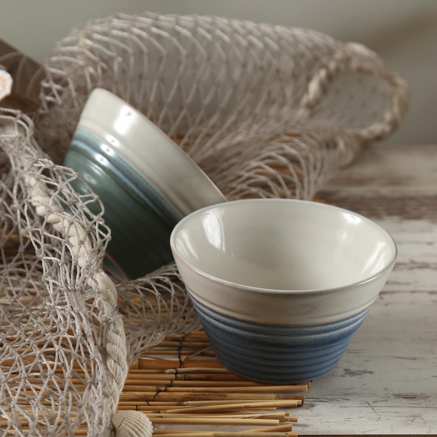 Schale - Müslischale - Schüssel - Steingut - D: 12,6cm - 350ml - weiß/blau Schale - Müslischale - Schüssel - Steingut - D: 12,6cm - 350ml - weiß/blau