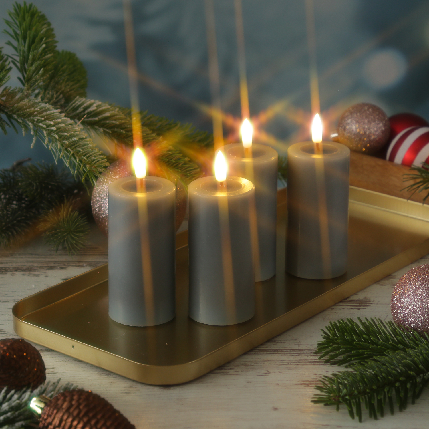 LED Kerzenset MIA - Echtwachs - H: 10cm/D: 5cm - mit Batterien/Fernbedienung - grau - 4er Set LED Kerzenset MIA - Echtwachs - H: 10cm/D: 5cm - mit Batterien/Fernbedienung - grau - 4er Set