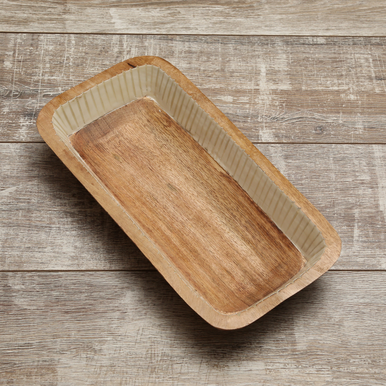 Dekoschale - rechteckig - Mangoholz - L: 40cm - H: 7,5cm - natur, weiß Dekoschale - rechteckig - Mangoholz - L: 40cm - H: 7,5cm - natur, weiß