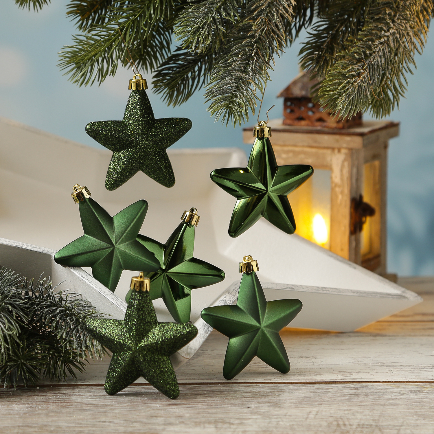 Christbaumschmuck STERN - Weihnachtsbaumschmuck - bruchfest - H: 7,5cm - grün - 6er Set Christbaumschmuck STERN - Weihnachtsbaumschmuck - bruchfest - H: 7,5cm - grün - 6er Set