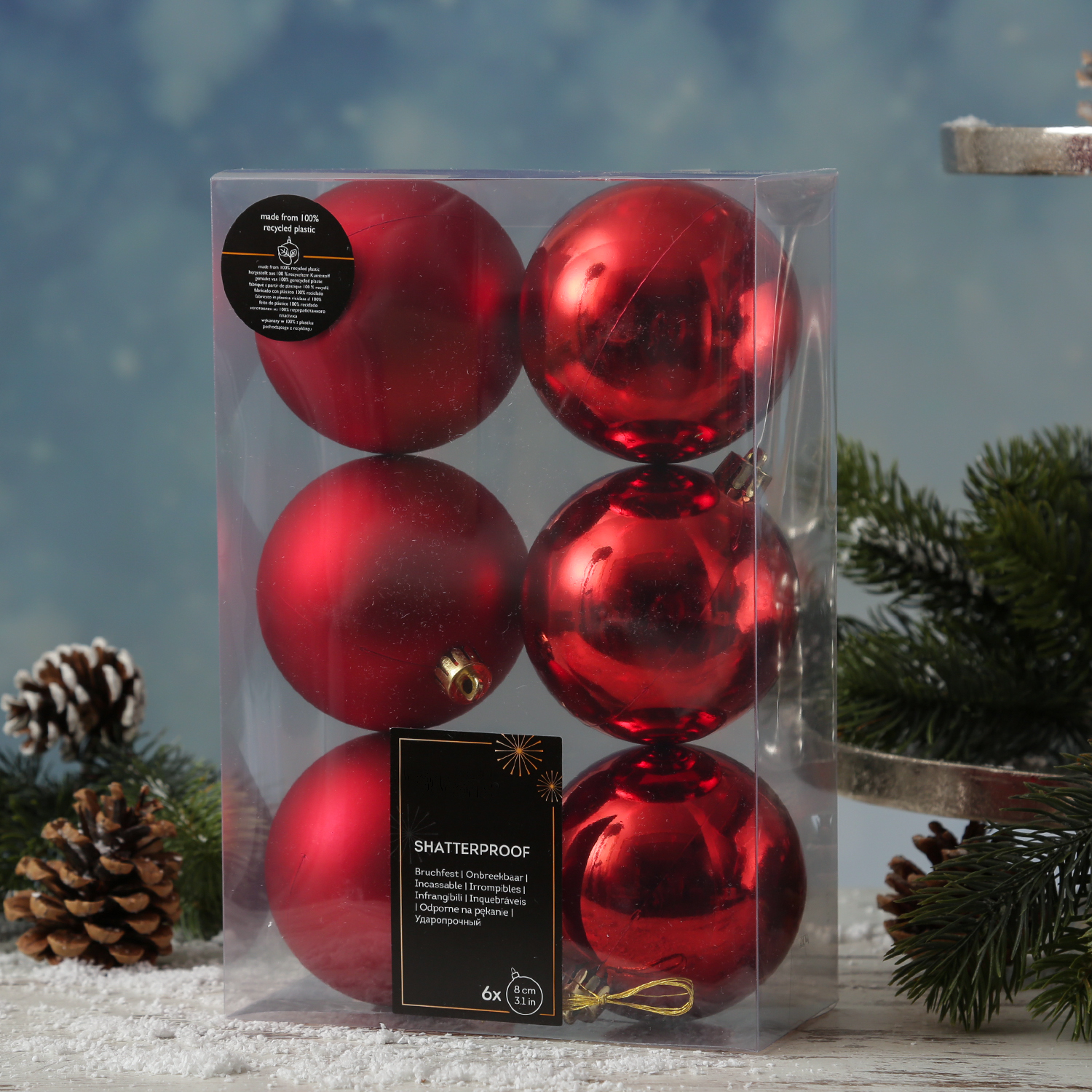 Christbaumkugeln - Weihnachtbaumskugeln - bruchfest - D: 8cm - glänzend/matt  - rot - 6er Set Christbaumkugeln - Weihnachtbaumskugeln - bruchfest - D: 8cm - glänzend/matt  - rot - 6er Set