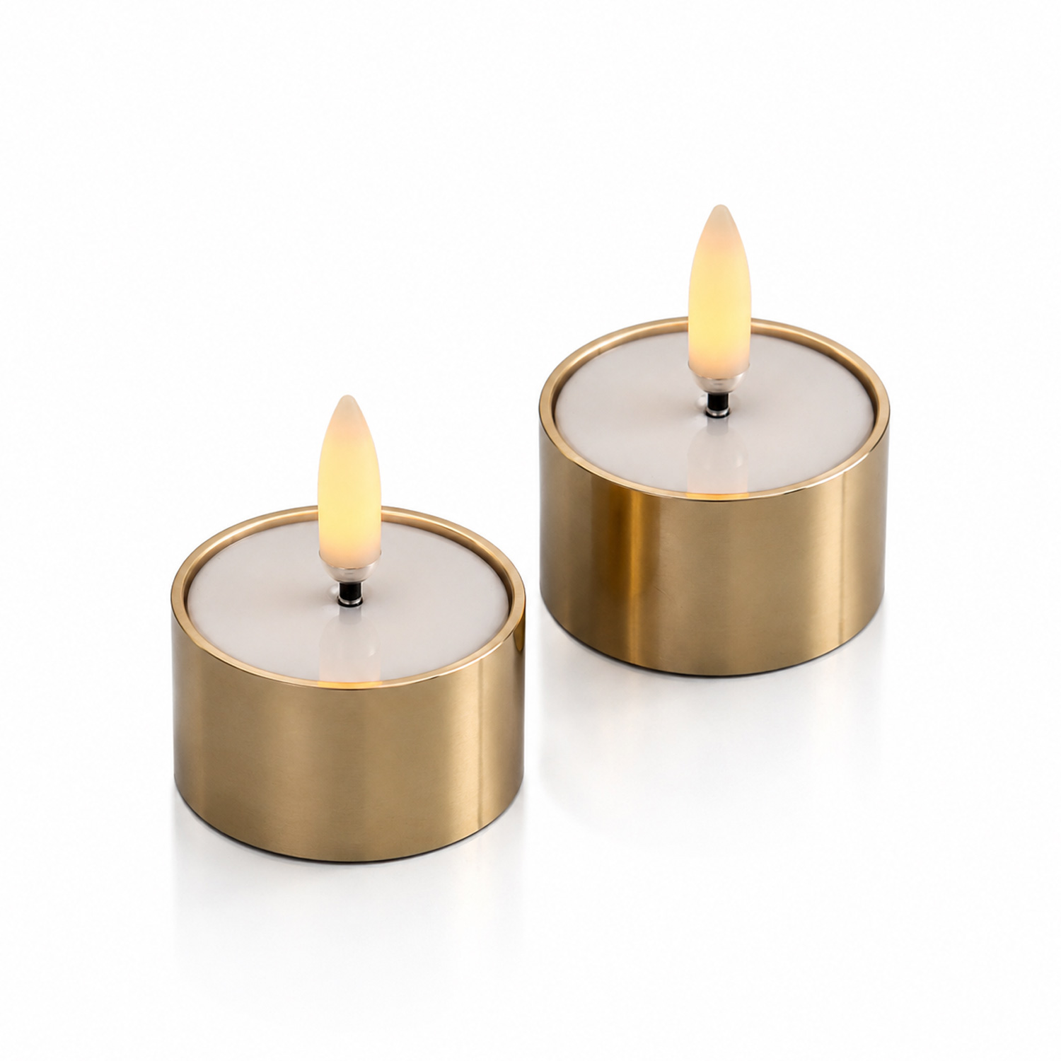 LED Mini Teelichter - 4,1x2,3cm - Timer - inkl. Batterien - bis 400 Std. - messing - 2er Set