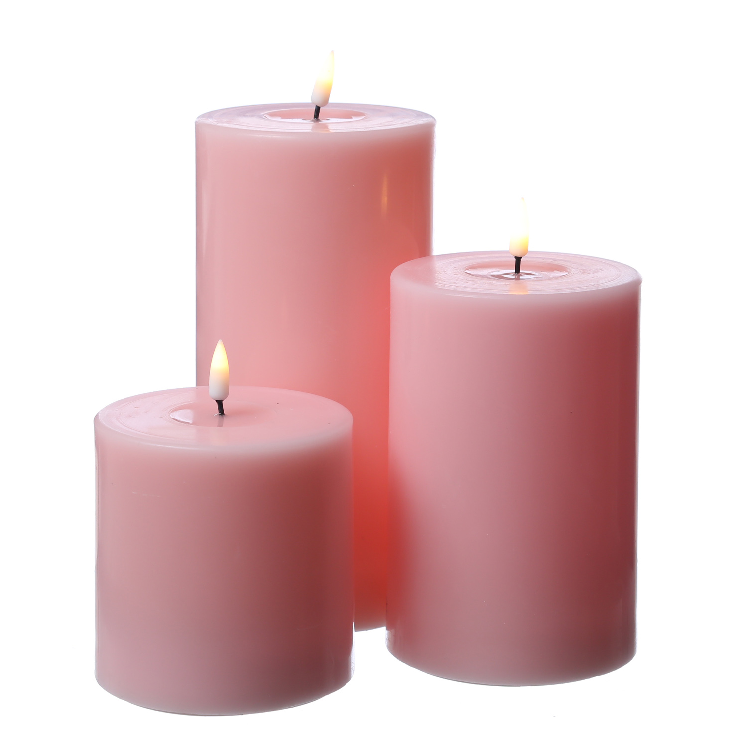 LED Stumpenkerze MIA - Echtwachs - realistische 3D Flamme - H: 15cm - D: 10cm - Batterie - rosa LED Stumpenkerze MIA - Echtwachs - realistische 3D Flamme - H: 15cm - D: 10cm - Batterie - rosa