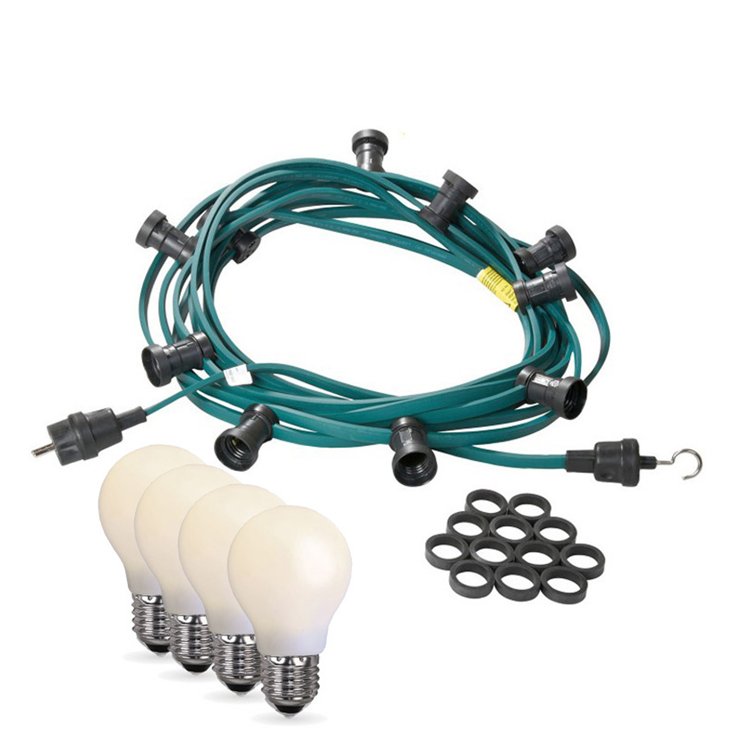 Illu-/Partylichterkette 30m - Außenlichterkette grün - Made in Germany - 50 opale LED Tropfenlampen Illu-/Partylichterkette 30m - Außenlichterkette grün - Made in Germany - 50 opale LED Tropfenlampen