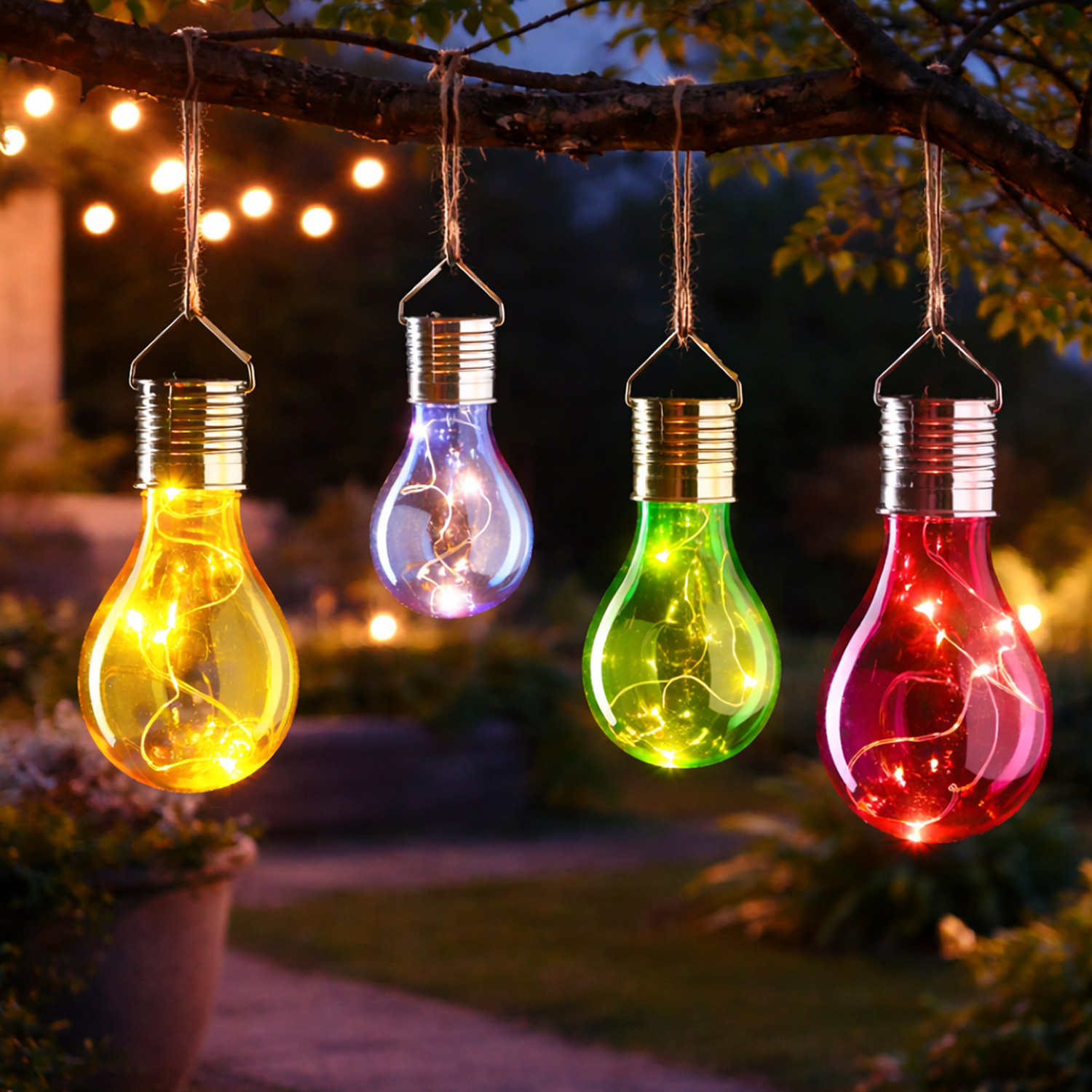 LED Solar Glühbirne GLOW - warmweiße LED Drahtlichterkette - H: 14cm - Lichtsensor - outdoor - grün