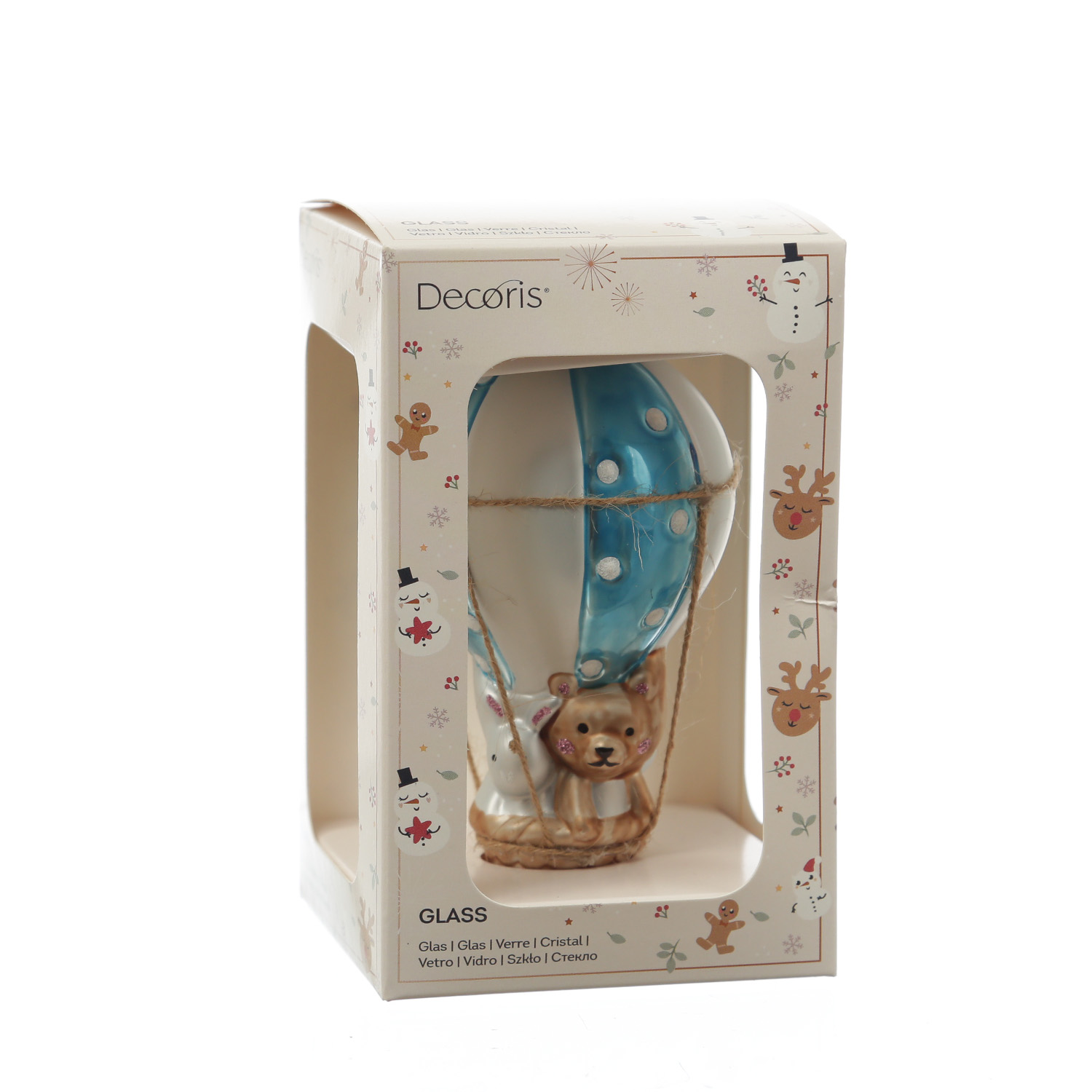 Weihnachtsbaumschmuck BALLON mit Bärchen und Hase - Glas - H: 13cm - blau Weihnachtsbaumschmuck BALLON mit Bärchen und Hase - Glas - H: 13cm - blau