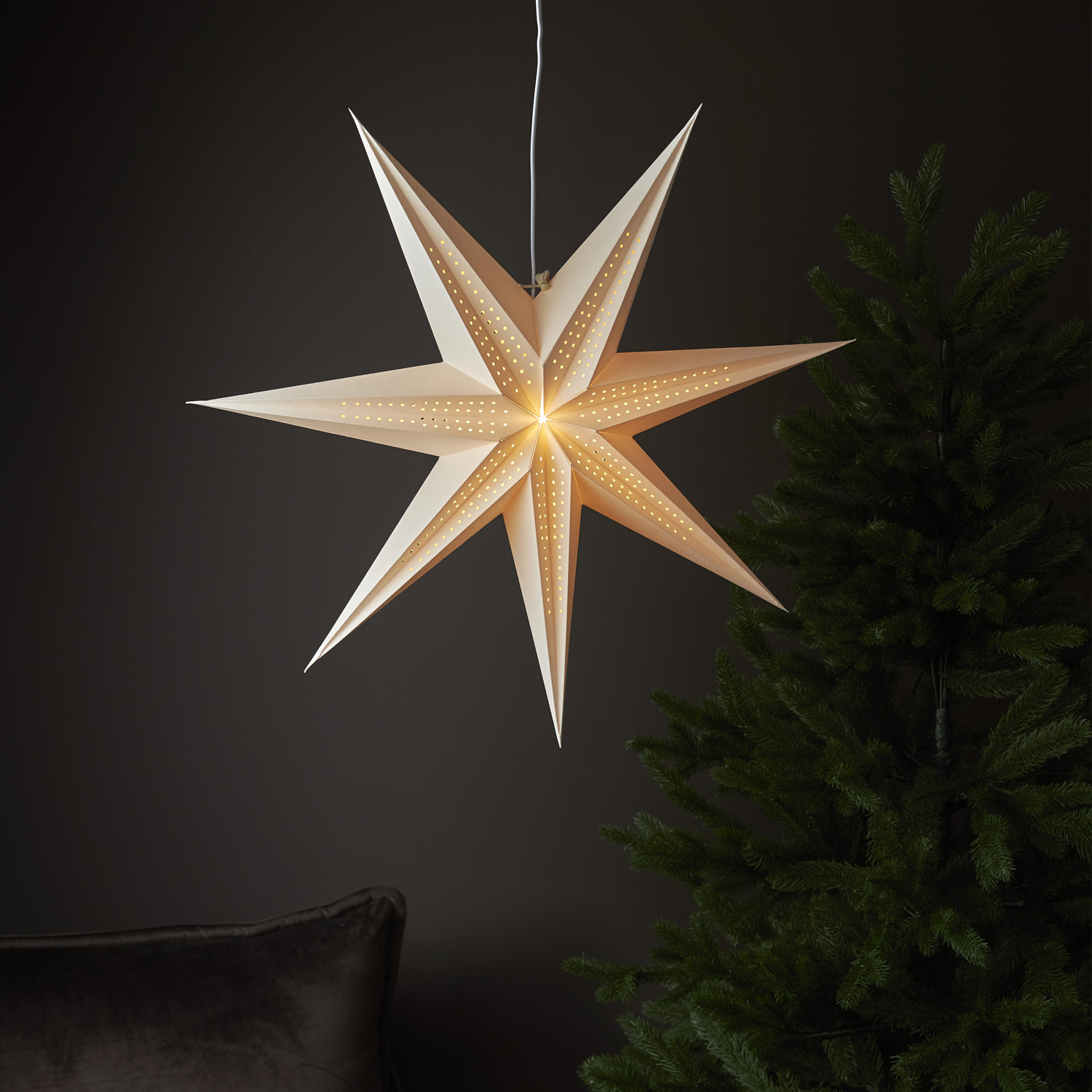 Papierstern POINT - hängend - 7-zackig - D: 60cm - weiß Papierstern POINT - hängend - 7-zackig - D: 60cm - weiß