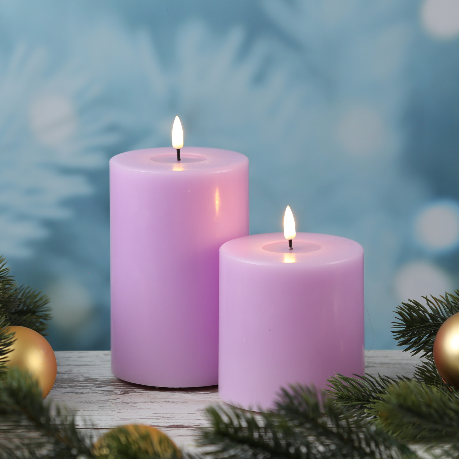 LED Stumpenkerze MIA - Echtwachs - realistische 3D Flamme - H: 15cm - D: 10cm - lavendel LED Stumpenkerze MIA - Echtwachs - realistische 3D Flamme - H: 15cm - D: 10cm - lavendel