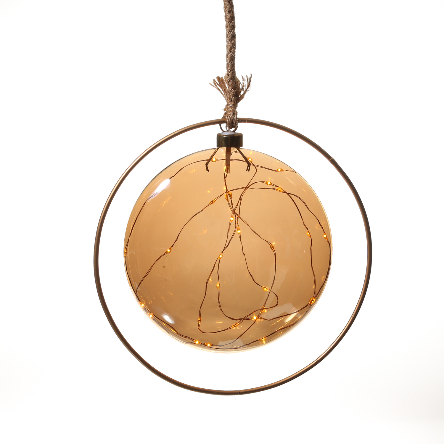 LED Glaskugel JUTTA - mit Juteseil und Ring - 30 bernsteinfarbene LED - D: 20cm - Timer - bernstein LED Glaskugel JUTTA - mit Juteseil und Ring - 30 bernsteinfarbene LED - D: 20cm - Timer - bernstein