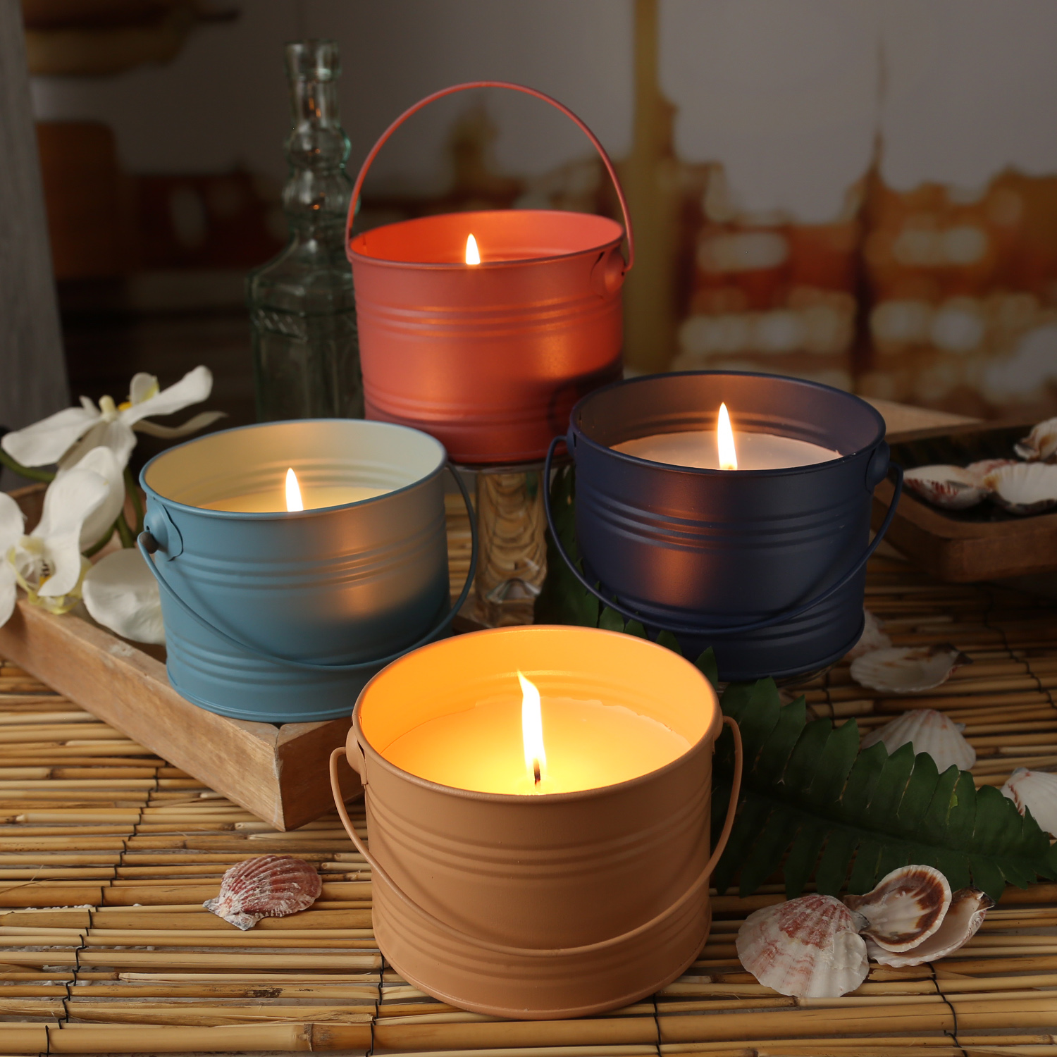 Duftkerze CITRONELLA - Echtwachs im Metalleimer - H: 8cm - gegen Stechmücken - hellblau