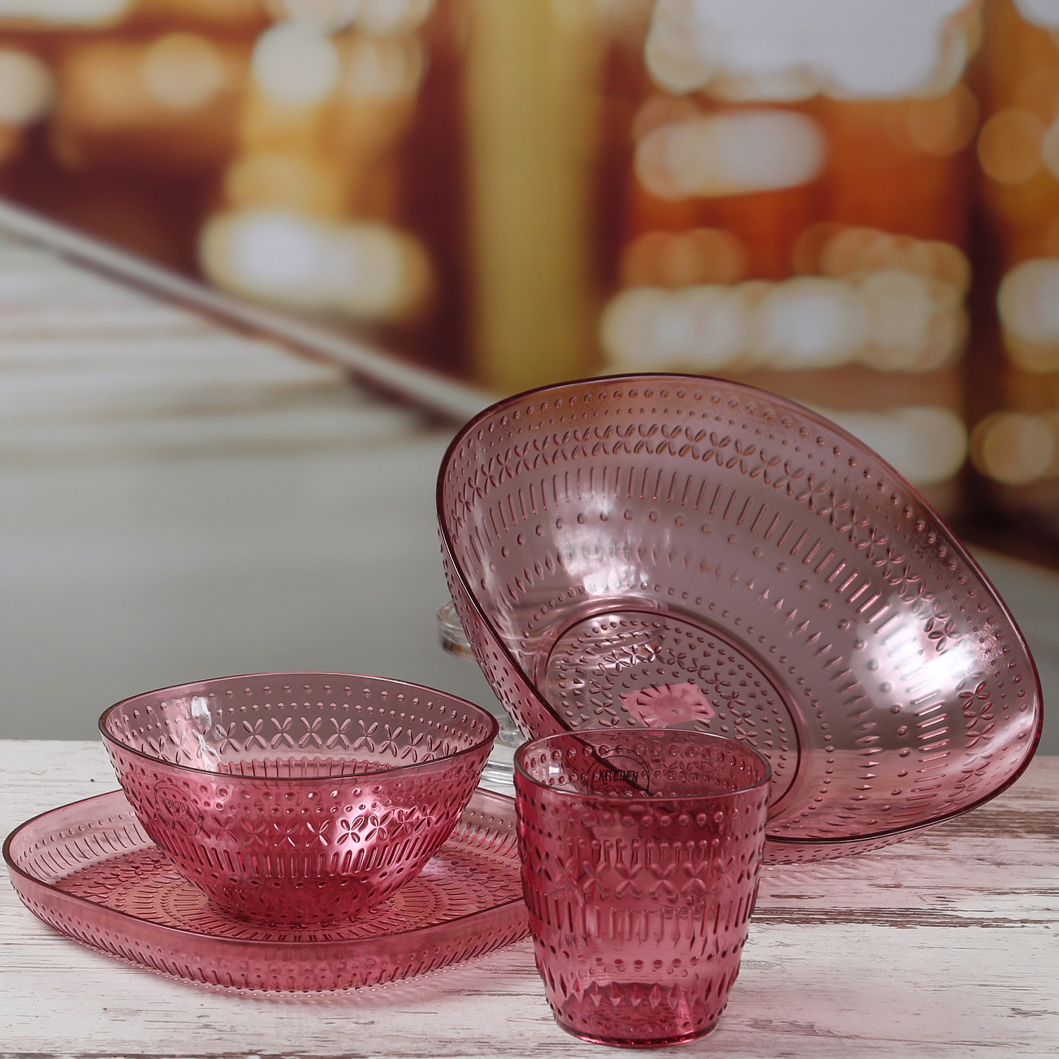 Schüssel - Salatschüssel - lebensmittelecht - Kunststoff - D: 25cm - 2,3l - mit Muster - pink