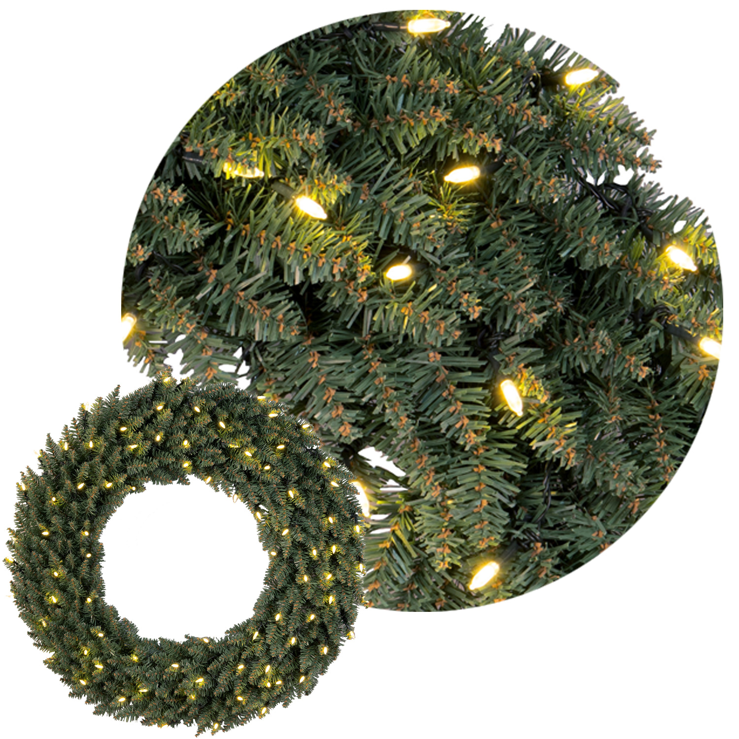 LED-Tannenkranz - 80 warmweiße LEDS - D. 90cm - beleuchtet - outdoor - Trafo