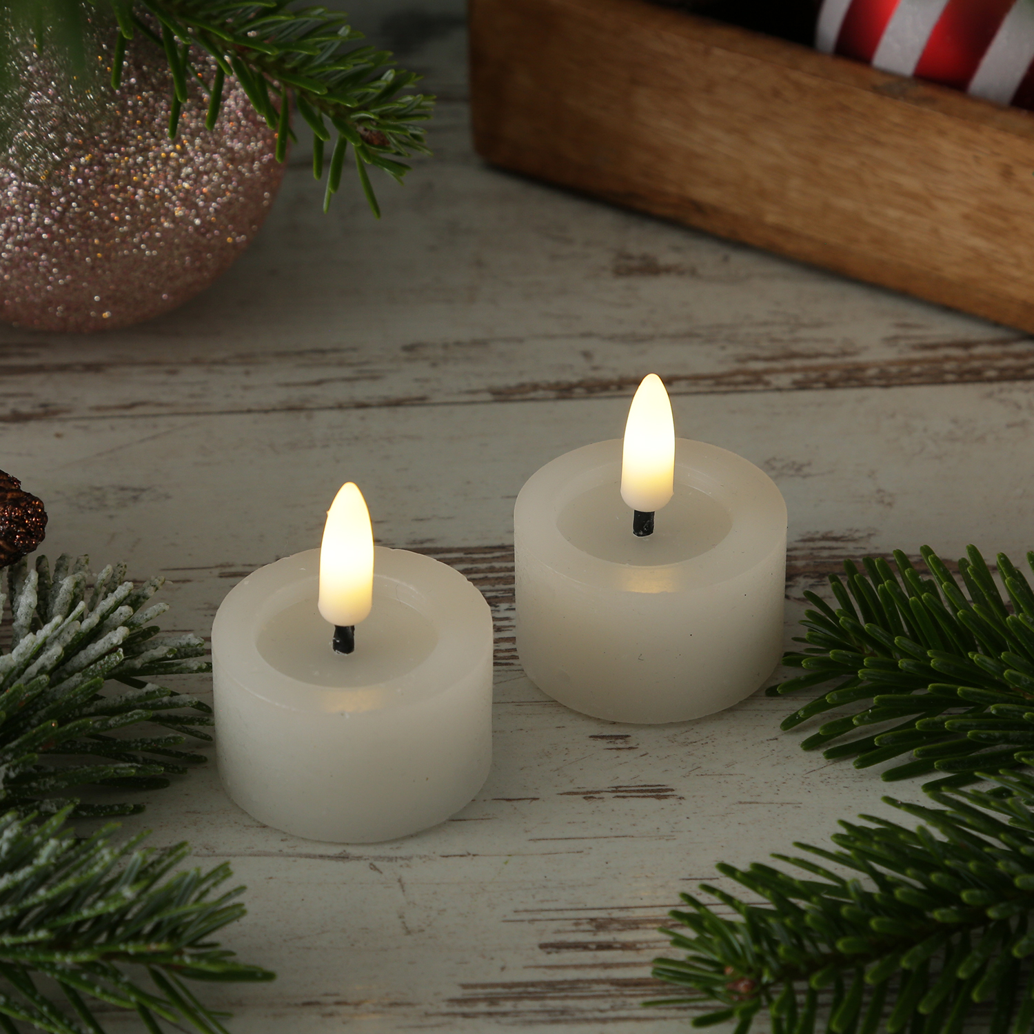 LED Teelichter LINA - Rustik-Optik - Echtwachs - Timer - mit Batterien - D: 4,4cm H: 5cm - 2St. LED Teelichter LINA - Rustik-Optik - Echtwachs - Timer - mit Batterien - D: 4,4cm H: 5cm - 2St.