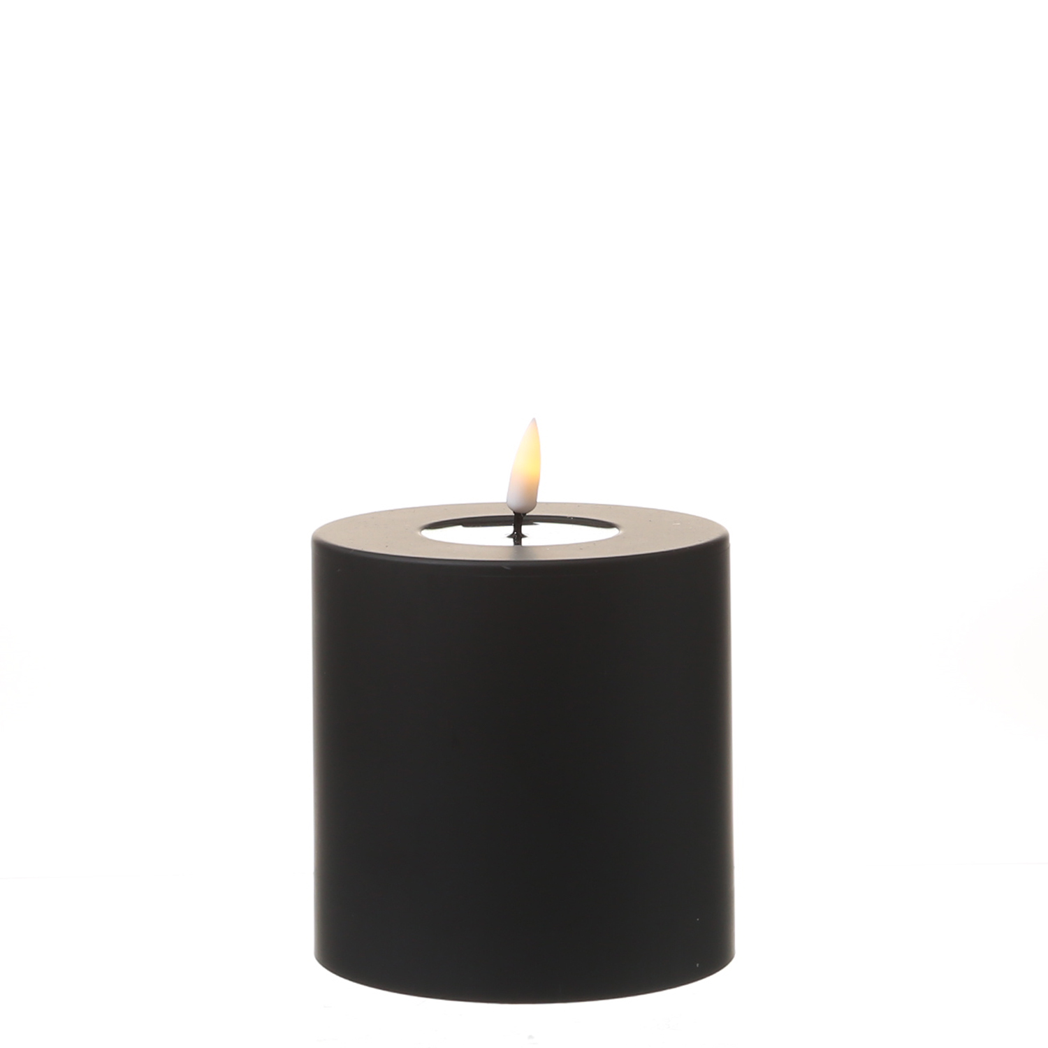 LED Stumpenkerze MIA - Kunststoff - realistische 3D Flamme - H: 10cm - f. Außen - schwarz LED Stumpenkerze MIA - Kunststoff - realistische 3D Flamme - H: 10cm - f. Außen - schwarz