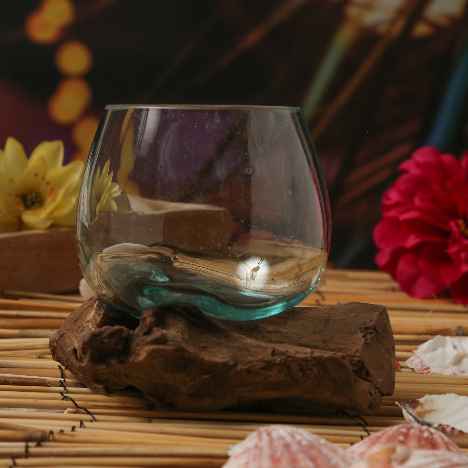 Glasschale auf Wurzelholz - Dekoschale - D: 14cm - natur