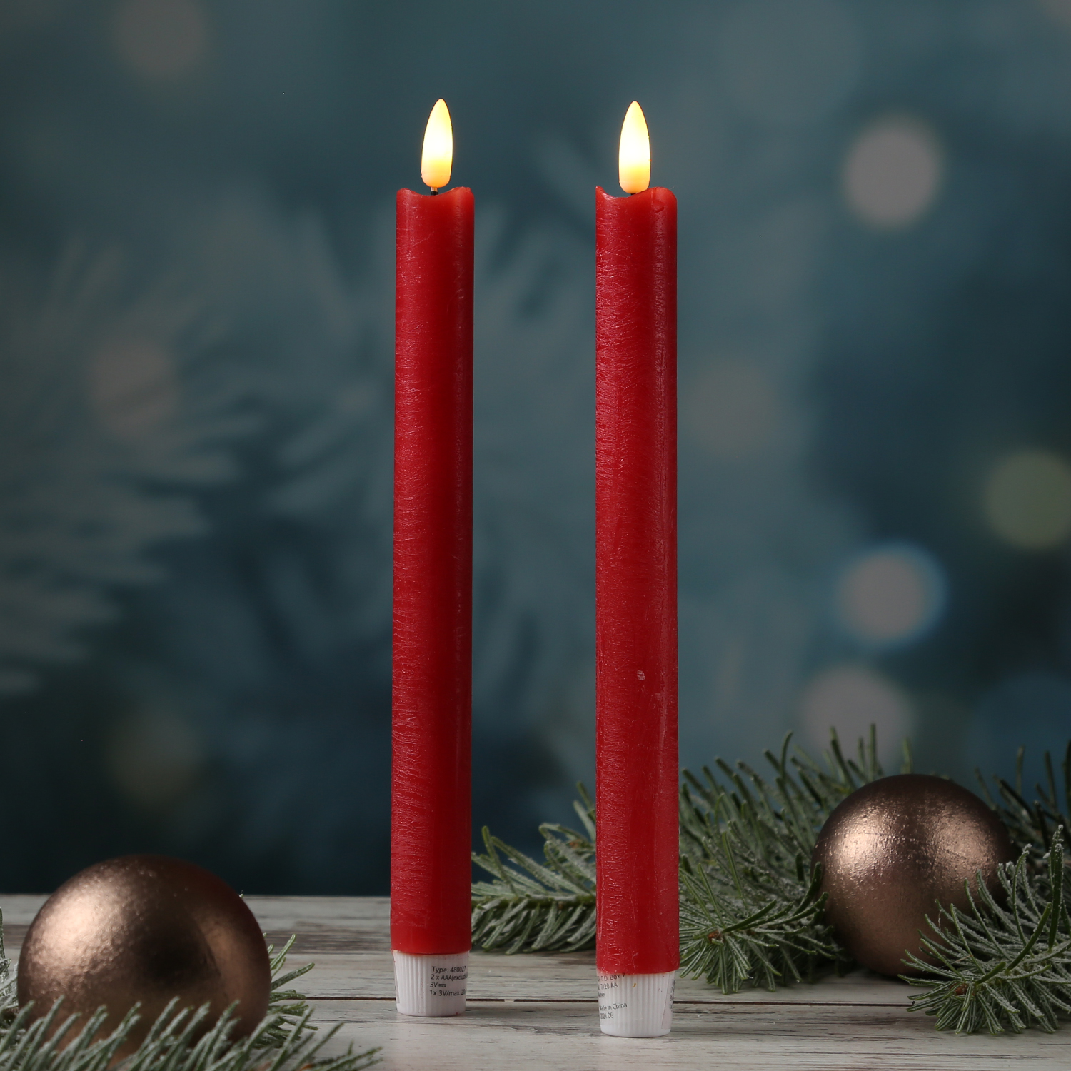 LED Stabkerzen Flamme - Echtwachs - flackernde warmweiße LED - H: 25cm - Timer - rot - 2er Set LED Stabkerzen Flamme - Echtwachs - flackernde warmweiße LED - H: 25cm - Timer - rot - 2er Set