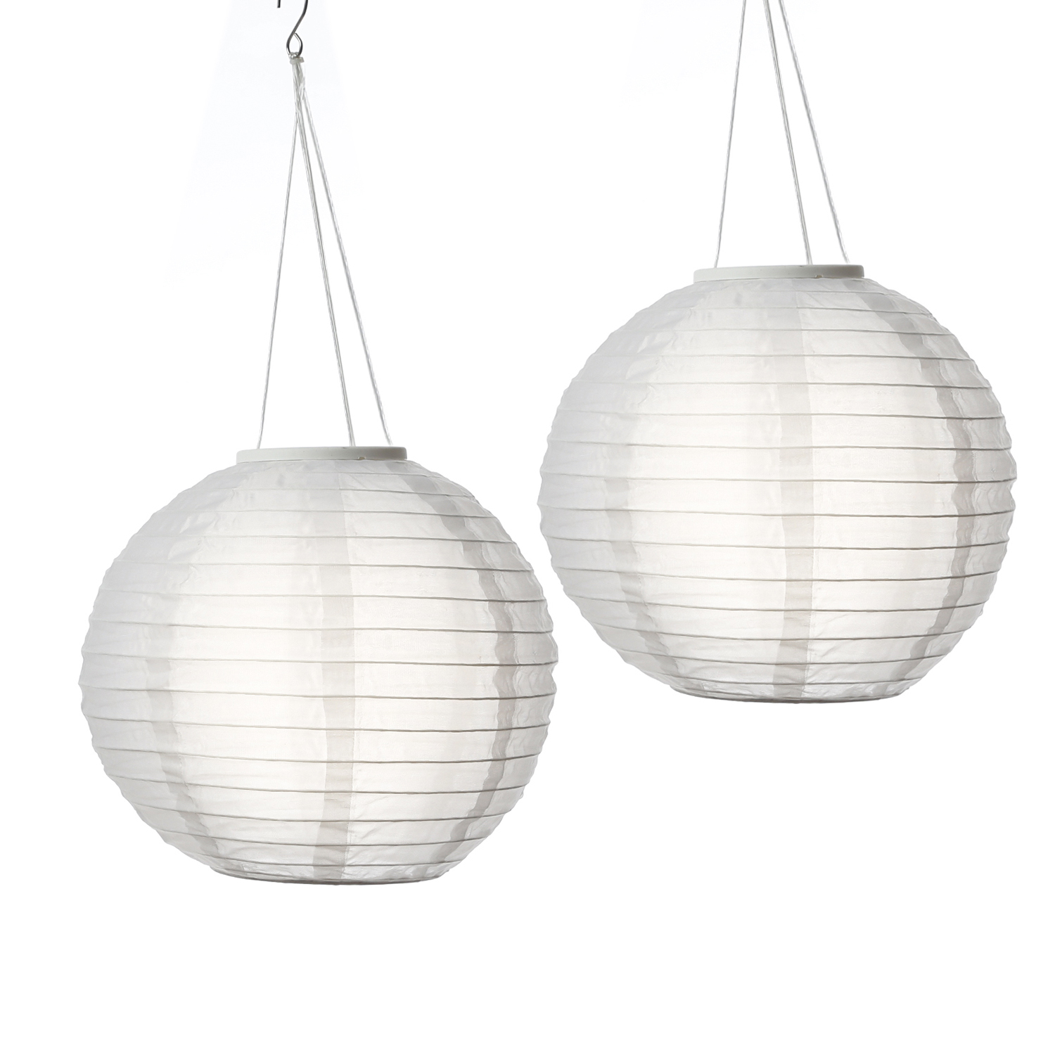 LED Solar Lampion - warmweiße LED - H: 35cm - D: 40cm - Lichtsensor - weiß - 2er Set