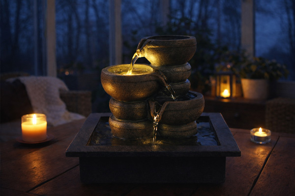 Kaskaden-Tischbrunnen mit LED Beleuchtung H25cm Zimmerbrunnen innen und außen